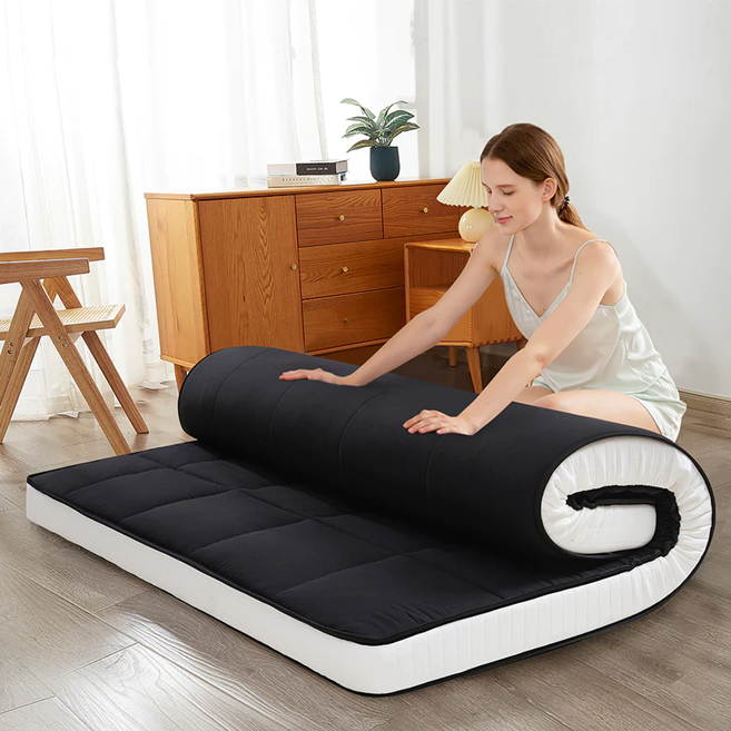 MAXYOYO Padded Japanese Floor Mattress - Black Foldable Roll Up Futon for Bedroom, Guest Room & Travel | Comfortable Floor Sleeping Mat for Adults & Kids