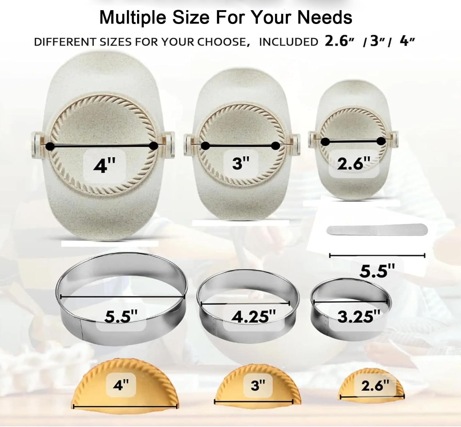 3-Size Empanada Maker Press & Dumpling Mold Set with Dough Cutter - Perfect for Pierogi, Pastelitos, Calzone, Turnovers & Chinese Dumplings (4.2