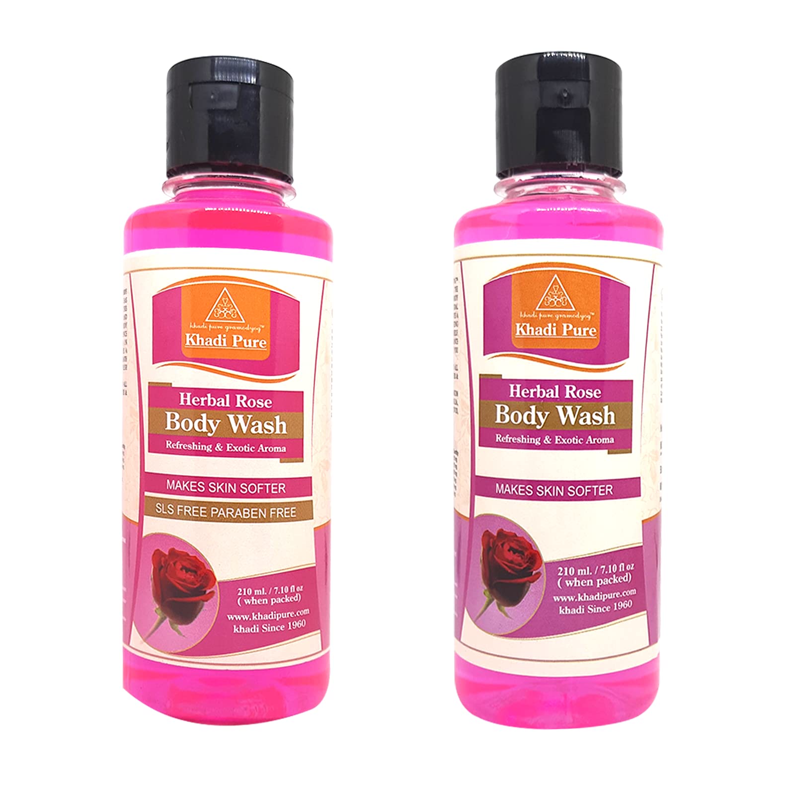 Khadi Pure Rose & Rose SLS-Free Body Wash - 210ml (Pack of 2) | Natural Moisturizing Shower Gel for Dry & Sensitive Skin | Perfect for Daily Use & Spa-Like Bath Experience