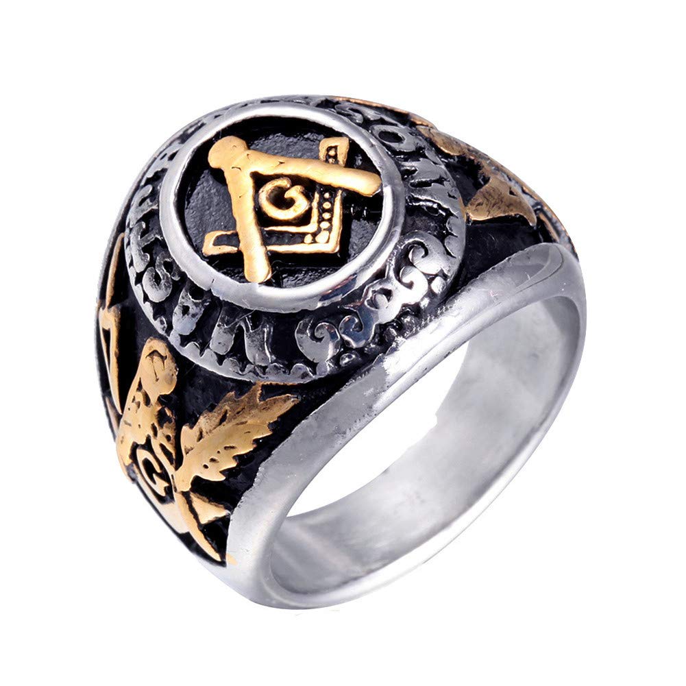 Mens Stainless Steel Masonic Ring - Vintage Freemason Jewelry for Men - Perfect for Gifts, Brotherhood & Secret Society Events