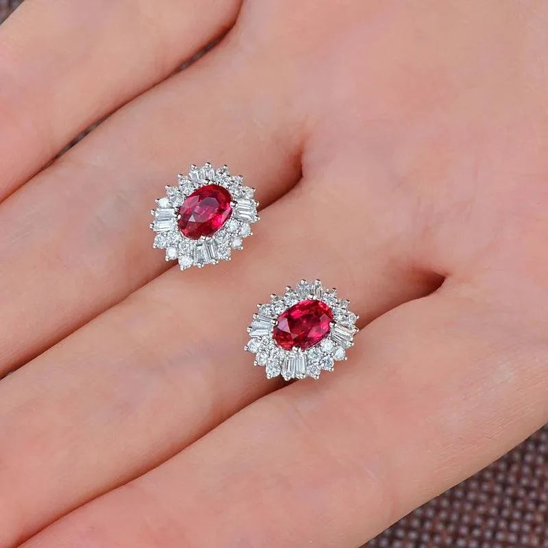 1.18ct Natural Red Ruby Stud Earrings with 0.62ct H SI Diamonds in 14K White Gold | Luxury Fine Jewelry for Women | Perfect for Weddings, Anniversaries & Special Occasions