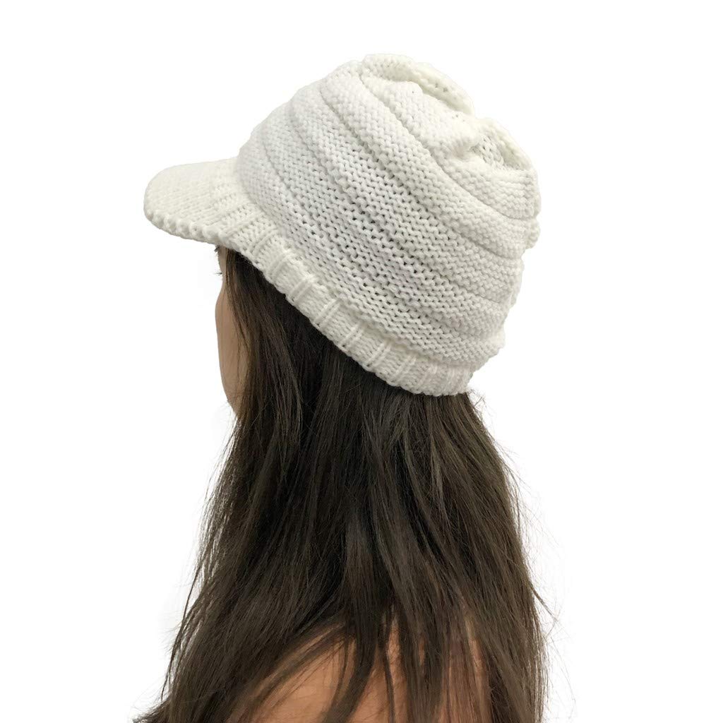 Stylish Unisex Fedora Hat for Men & Women - Solid Stitch Crochet Knit Beanie with Peaked Brim in White - Perfect for Outdoor Activities, Winter Fashion & Casual Wear