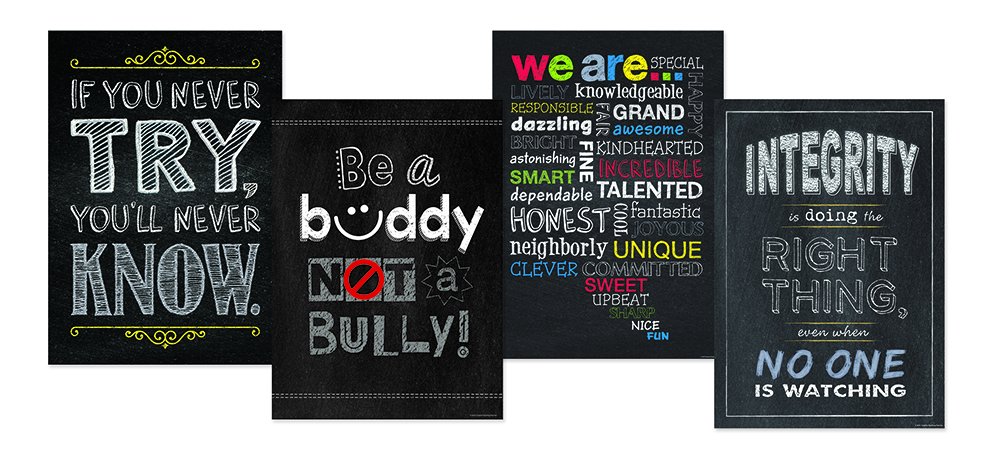 Creative Teaching Press Inspire U Chalk It Up! Motivational Poster Set - 3 Pack, Black & Gray Classroom Decor (0557) - Perfect for Bulletin Boards, Teacher Walls & School Inspirational Displays