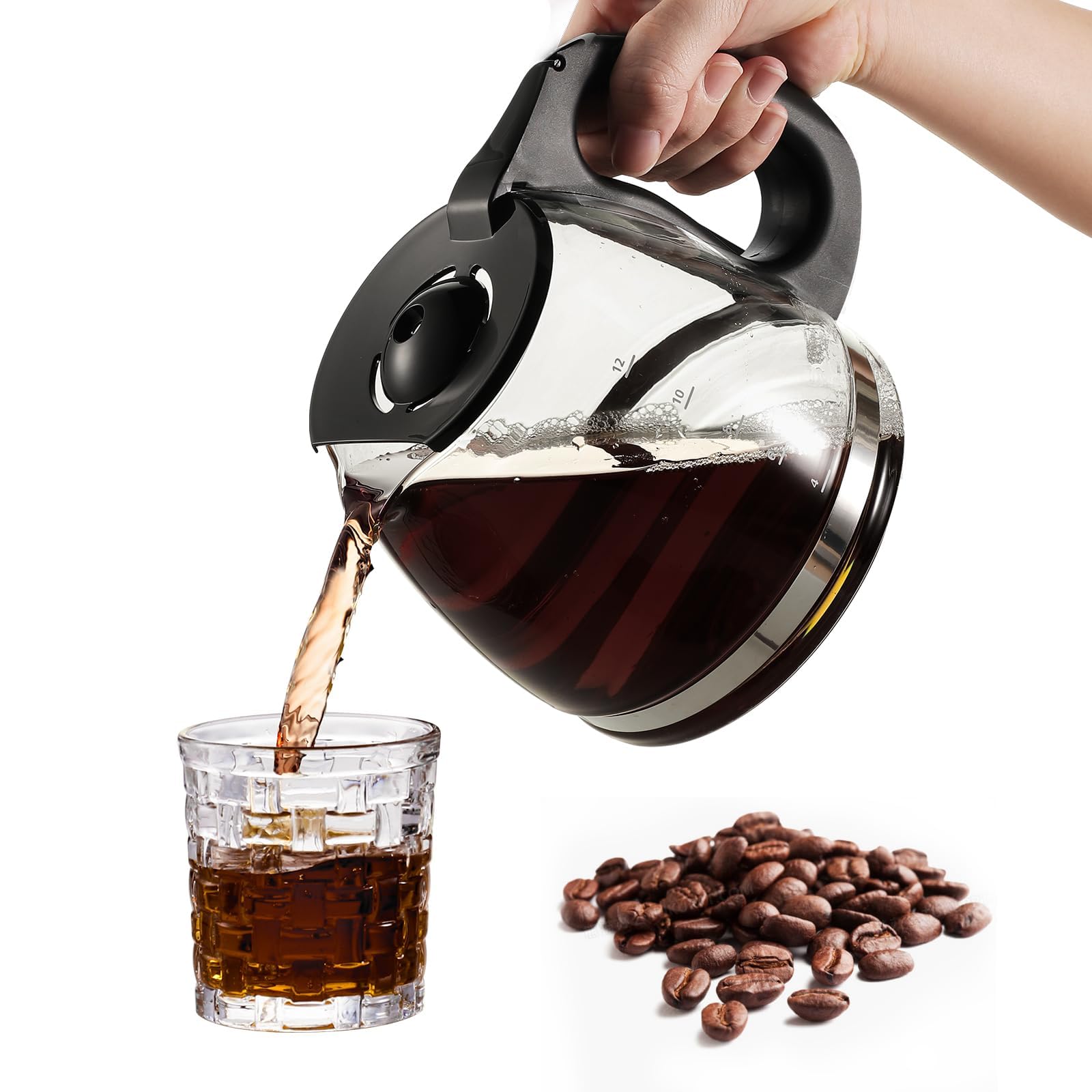 12-Cup Replacement Carafe for BLACK+DECKER Coffee Maker - Durable Glass Carafe with Ergonomic Handle & Easy-Pour Spout - Perfect for Home, Office & Restaurant Use
