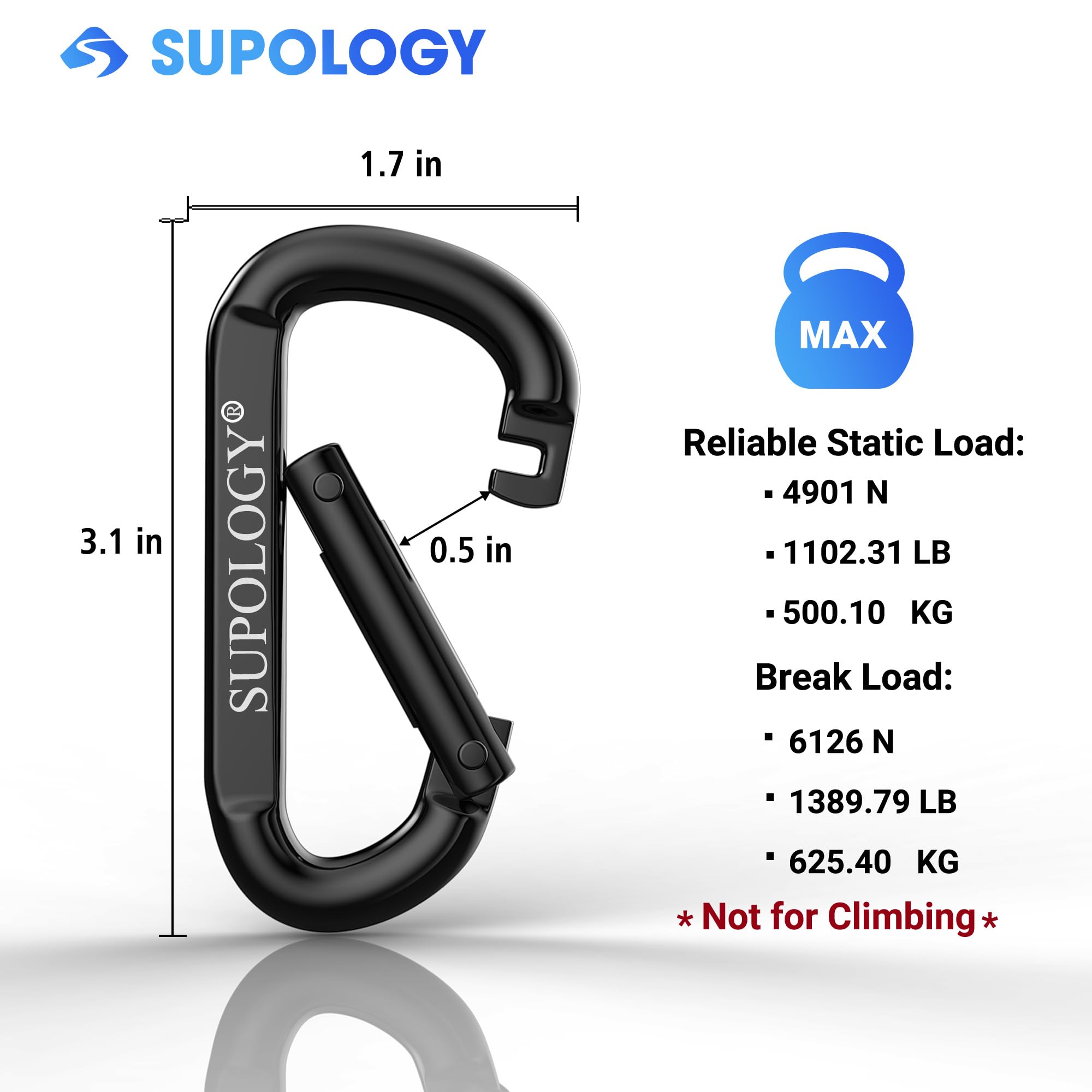 Heavy Duty Steel Carabiner Clip 1100 lbs - 3 Inch D-Shaped Spring Hook - 6 Pack for Camping, Hiking, Gym & Outdoor Activities - Perfect for Hammocks, Keychains, Dog Leash, Harness & Key Rings