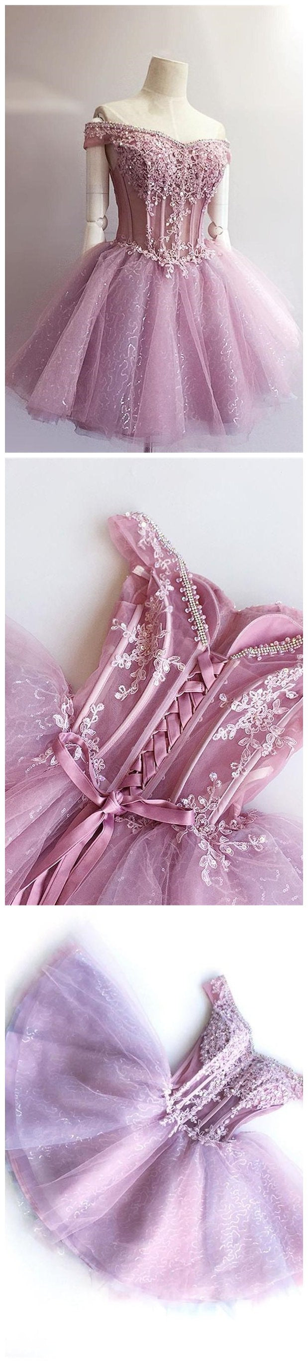 Sexy Off Shoulder Pink Lace See-Through Short Homecoming Dress for Women - Elegant Prom Party Cocktail Dress for Homecoming, Date Night & Special Occasions