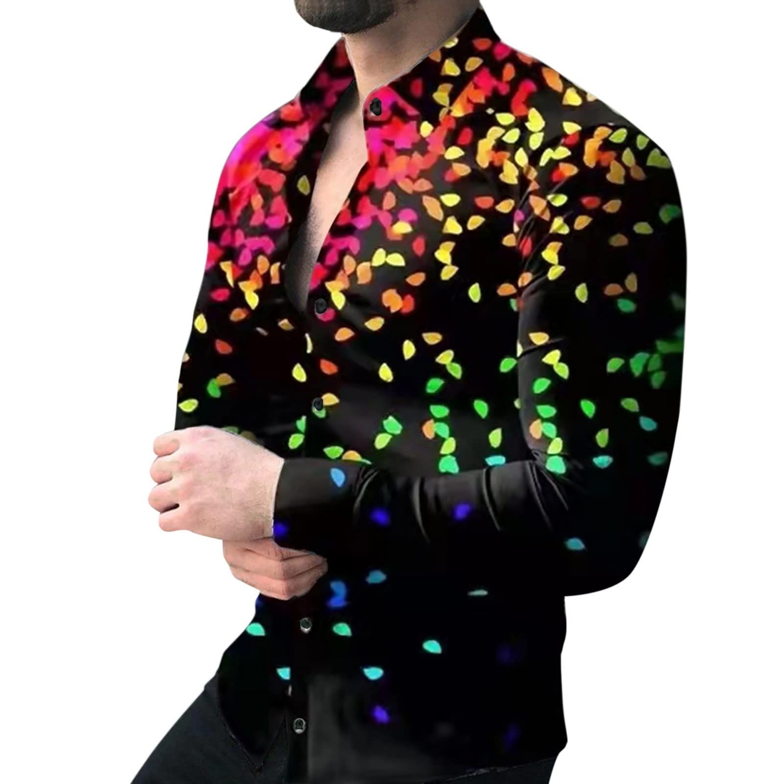 **Men's Long Sleeve Slim Fit Dress Shirts - Colorful Print Button Down Spread Collar - Plus Size Comfortable Shirts for Casual & Business Wear**