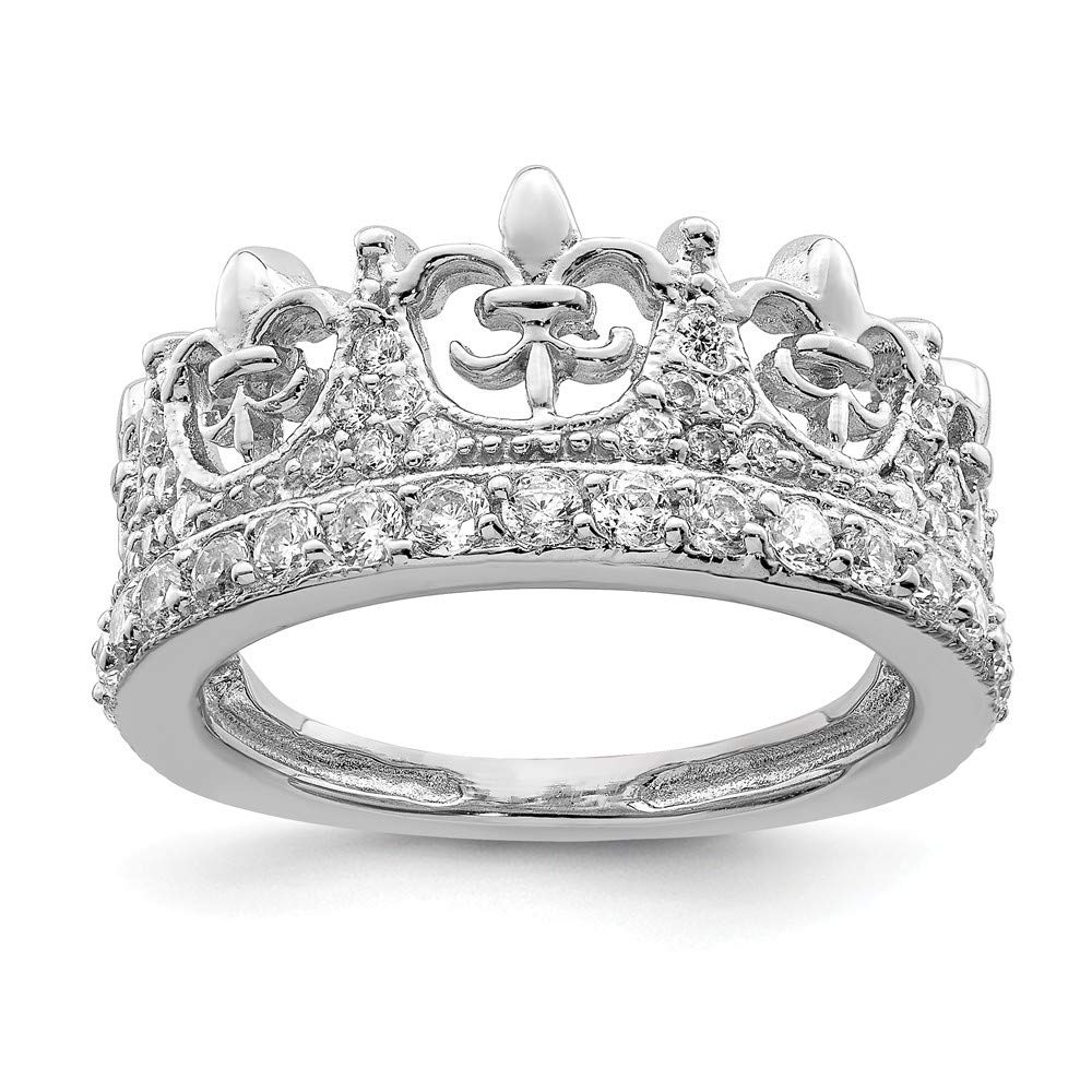 925 Sterling Silver Open Back Fleur de Lis Crown CZ Cubic Zirconia Simulated Diamond Ring for Women - Size 6 7 8 - Elegant Jewelry Gift for Anniversary, Valentine's Day & Special Occasions