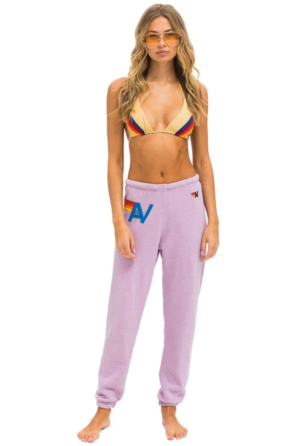 Aviator Nation Logo Stitch Sweatpants for Women - Soft Fleece Joggers in Mauve Pink for Lounge, Yoga & Casual Wear