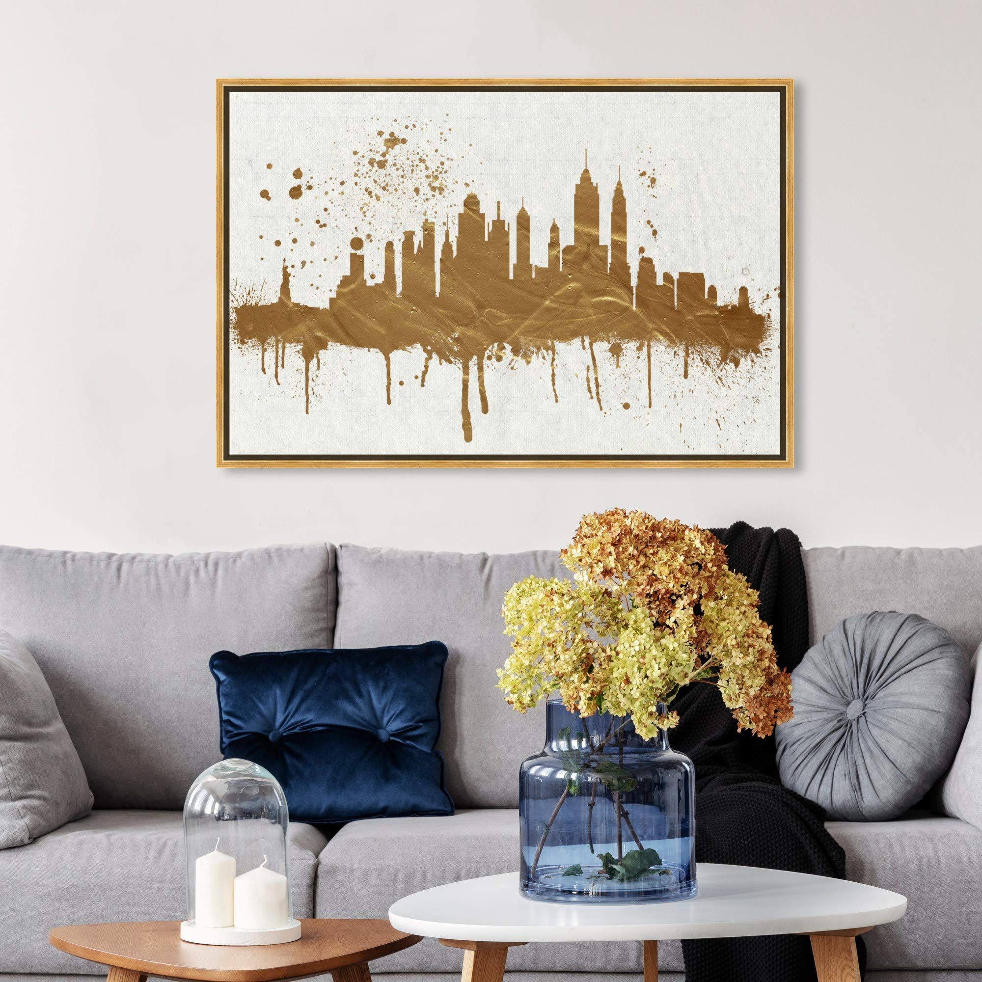 Gold NY Skyline Canvas Wall Art Prints - Modern Cityscape Decor for Living Room, Office & Bedroom