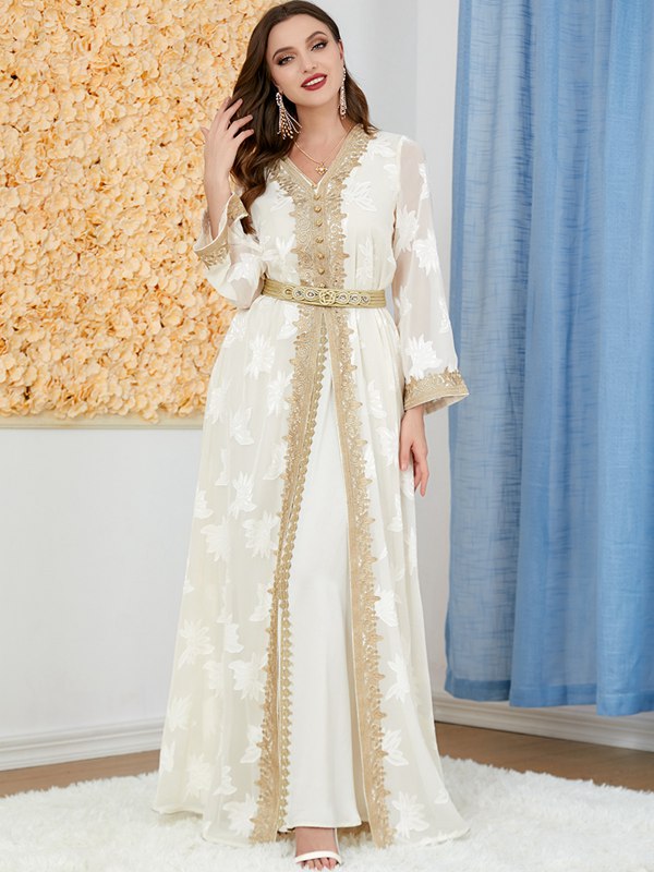 Elegant 2-Piece Eid Dress Set - Arab Embroidery Kaftan with Sleeveless Inner Dress for Women | Perfect for Eid Celebrations, Weddings & Special Occasions
