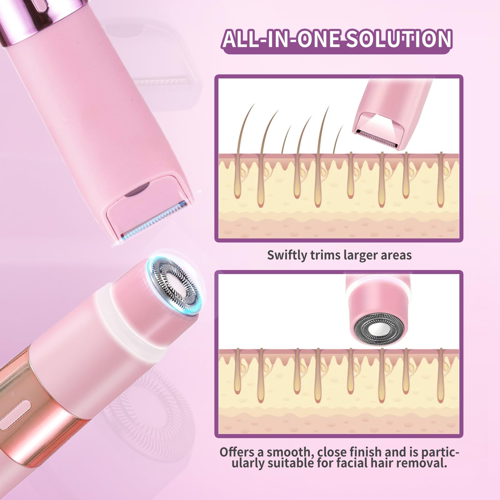 Women's Bikini Trimmer & Body Shaver - 2-in-1 Rechargeable Electric Razor for Legs, Arms & Pubic Hair Removal - Pink | Perfect for Travel, Gym & Sensitive Skin Care