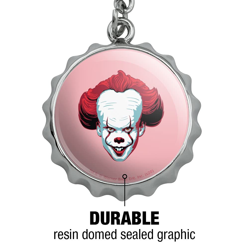 IT Pennywise Come Home Keychain - Chrome Plated Metal Bottle Opener with Pop Cap - Perfect for Horror Fans, Key Rings & Beer Openers