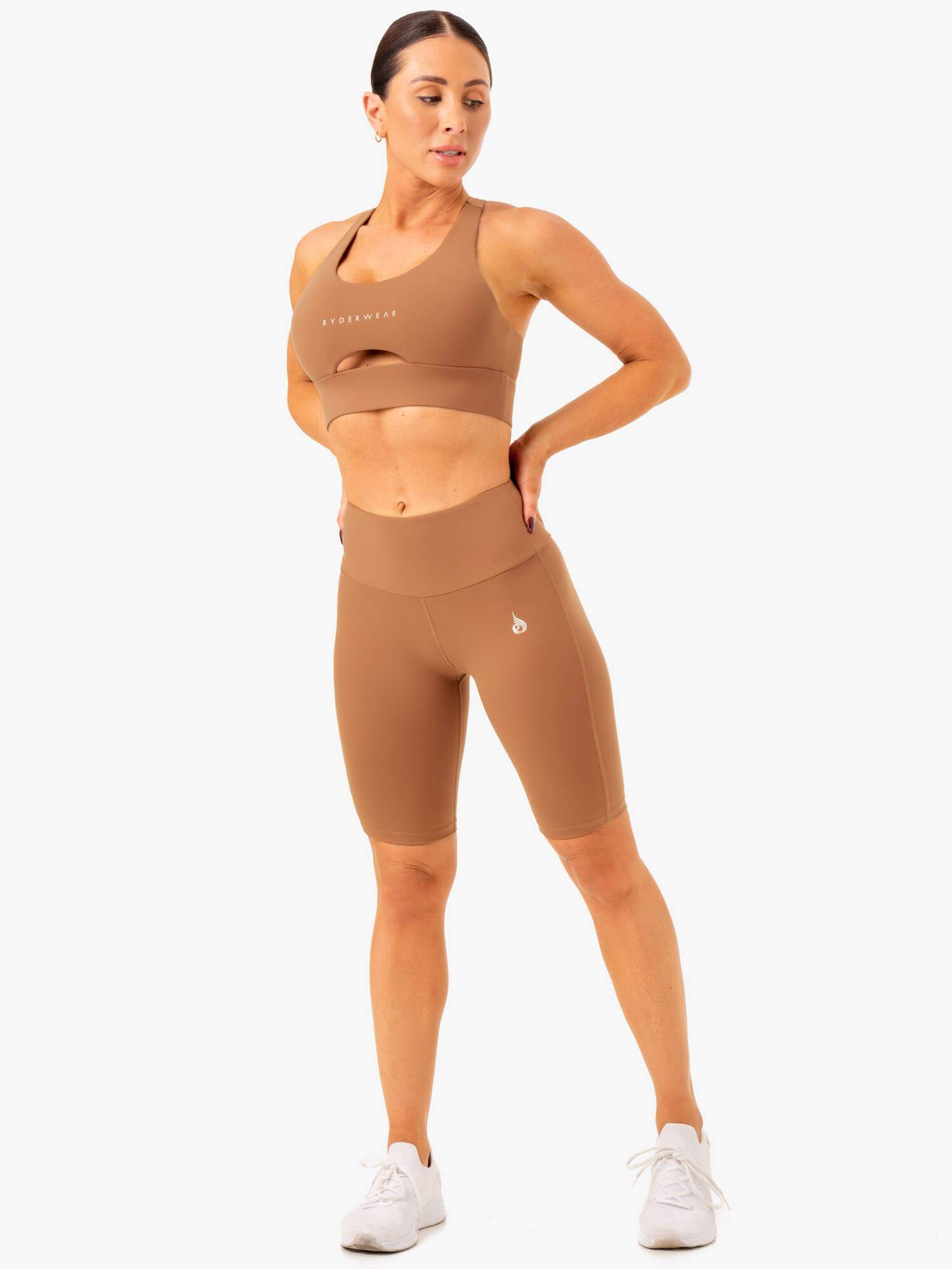 Action Bike Shorts for Women - High Waist Mocha Cycling Shorts with Pockets | Perfect for Cycling, Running, Yoga & Gym Workouts