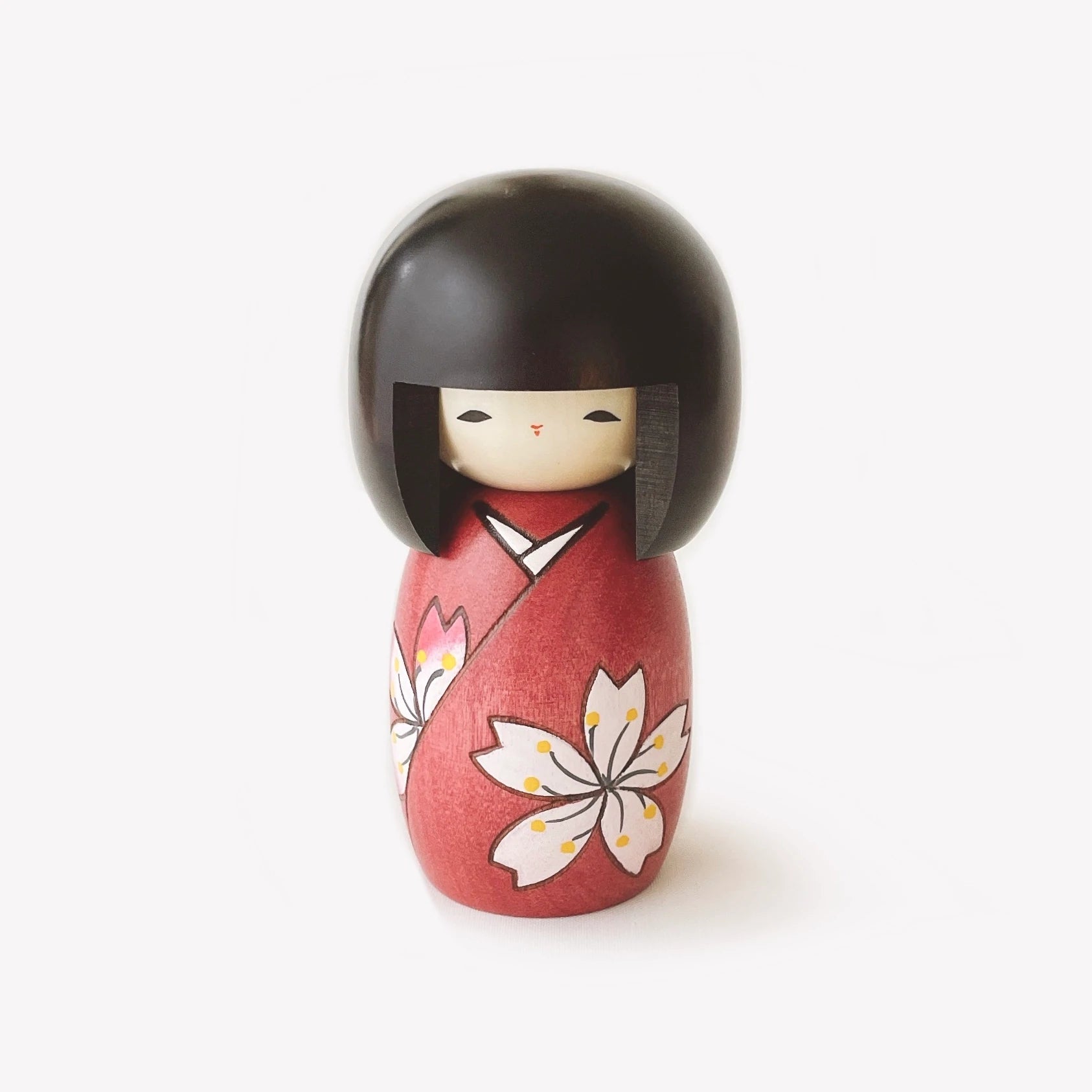 Hand-Painted Japanese Kokeshi Doll with Cherry Blossom Design - Traditional Wooden Figurine for Home Decor, Gift & Zen Meditation Space