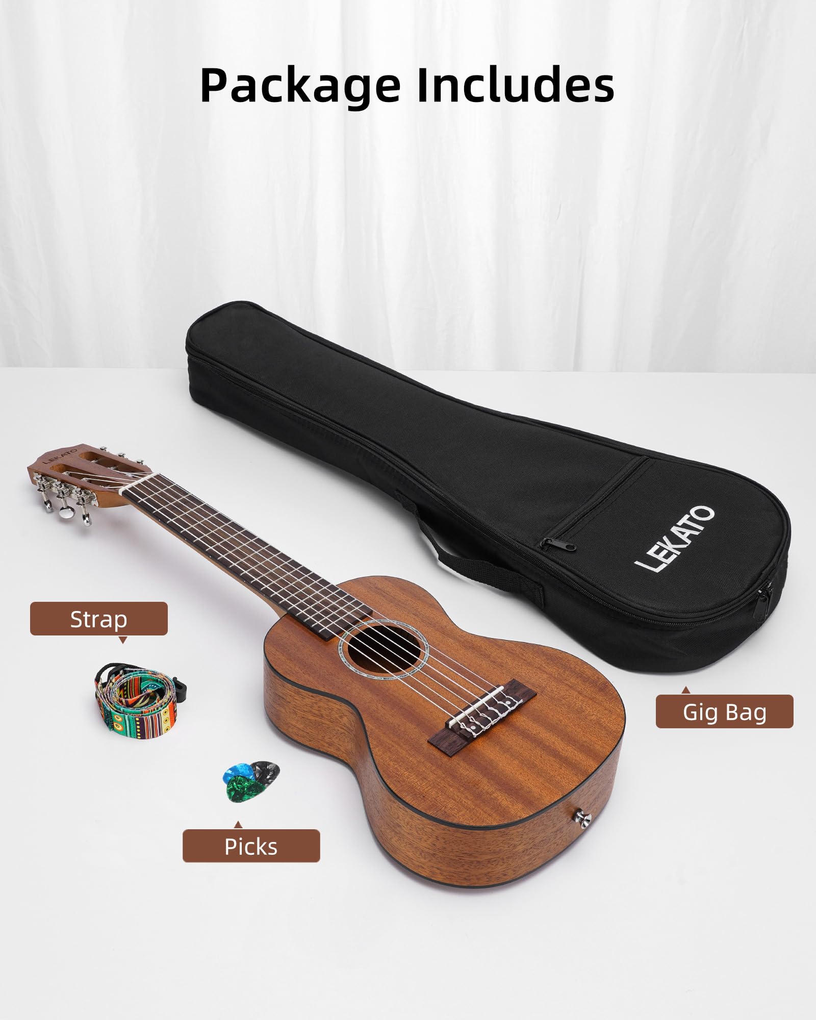 LEKATO GT-800 Mahogany Guitalele 6-String 28-Inch Beginner Guitarlele | 1/4 Size Classical Guitar | Small Hawaiian Travel Guilele with Gig Bag, Strap & Picks | Perfect for Travel, Camping & Beginners Learning Ukulele