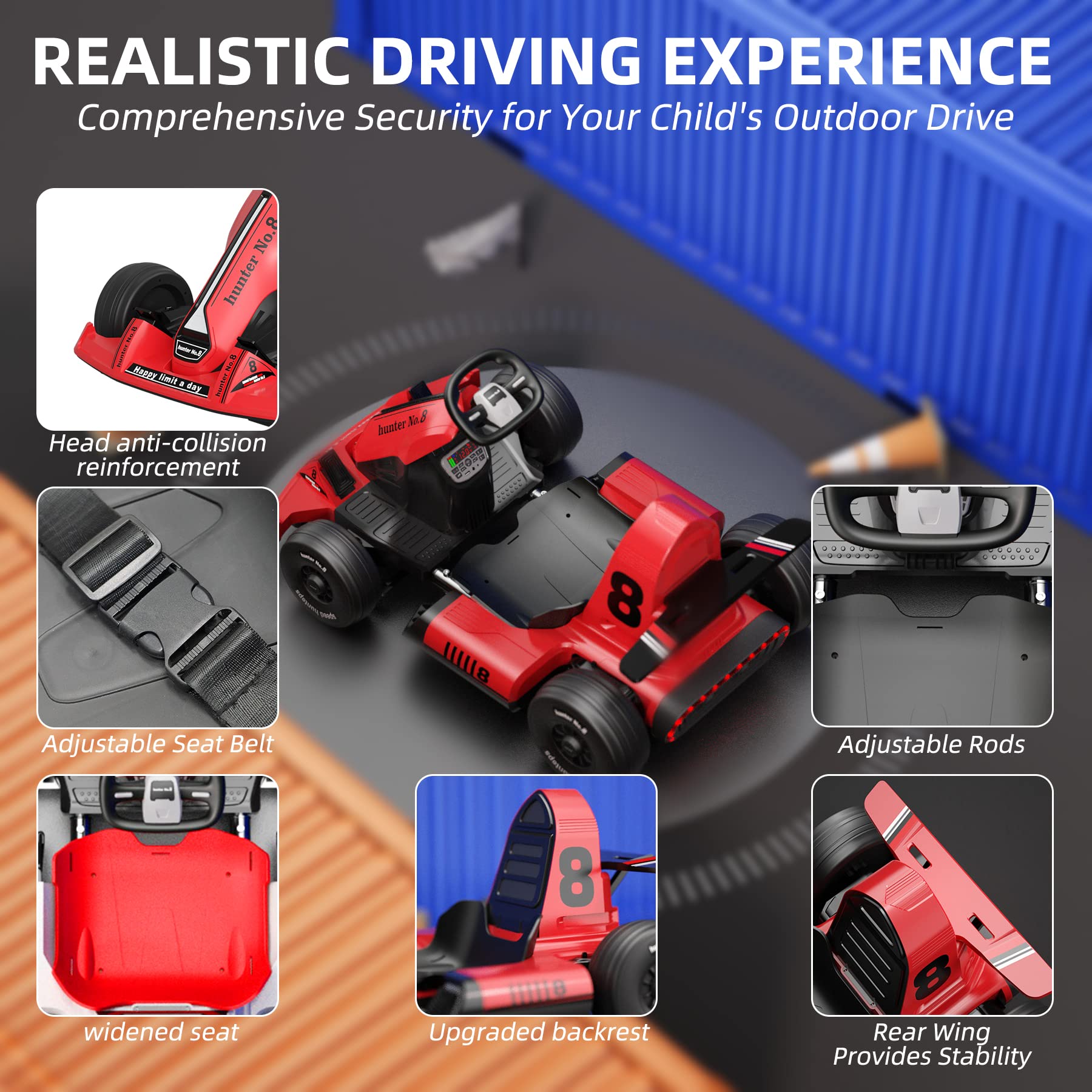 **GLAF 12V Electric Go Kart for Kids - Battery Powered Ride On Car with Remote Control, LED Lights, USB & Bluetooth - Outdoor Drift Racing Toy for Boys & Girls Ages 3+ (Red) - Perfect for Backyard Fun, Birthday Gifts & Family Playtime**