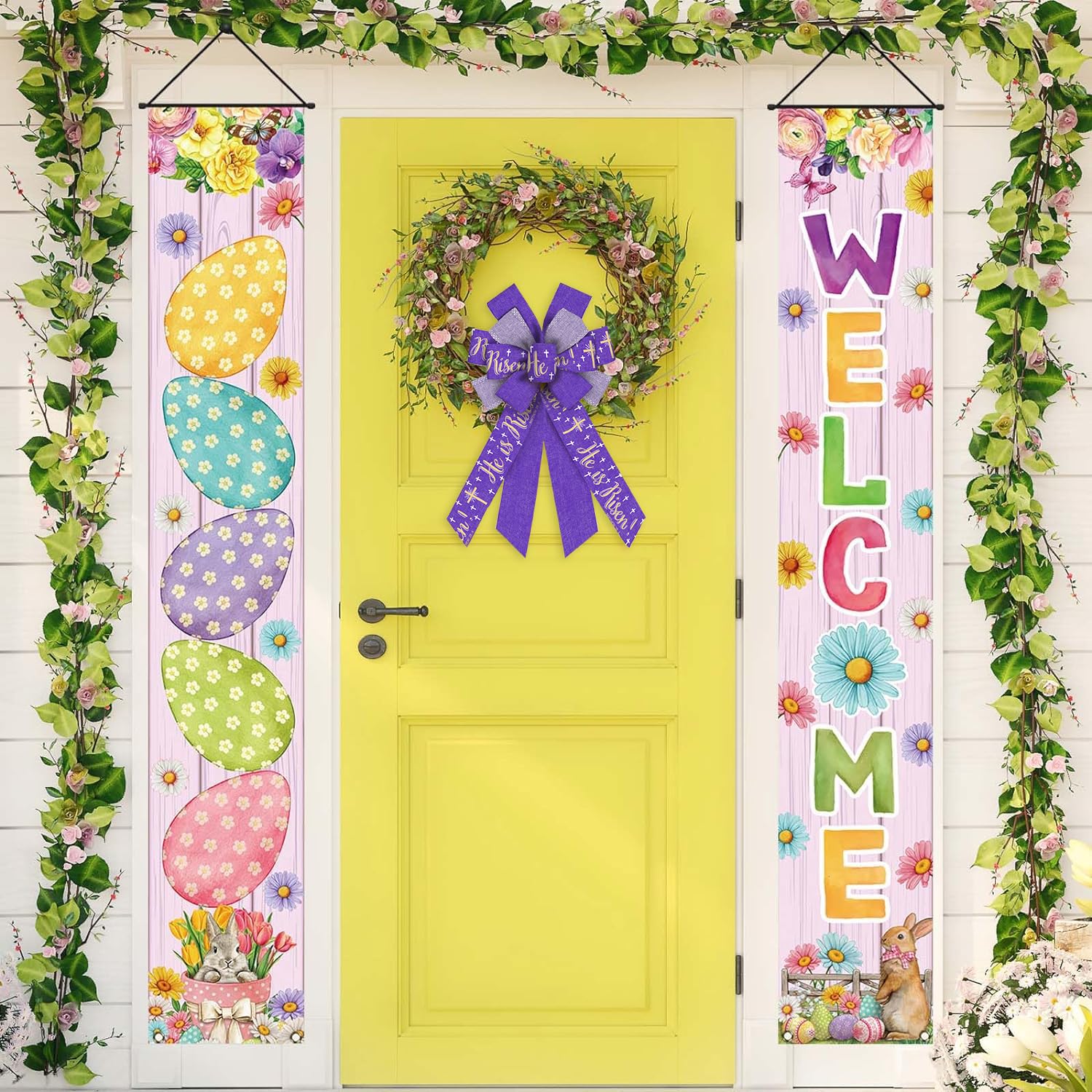 ALIBBON Large Easter Wreath Bows - Purple Religious Cross Burlap Decor for Spring & Christmas - Indoor/Outdoor Door Decor