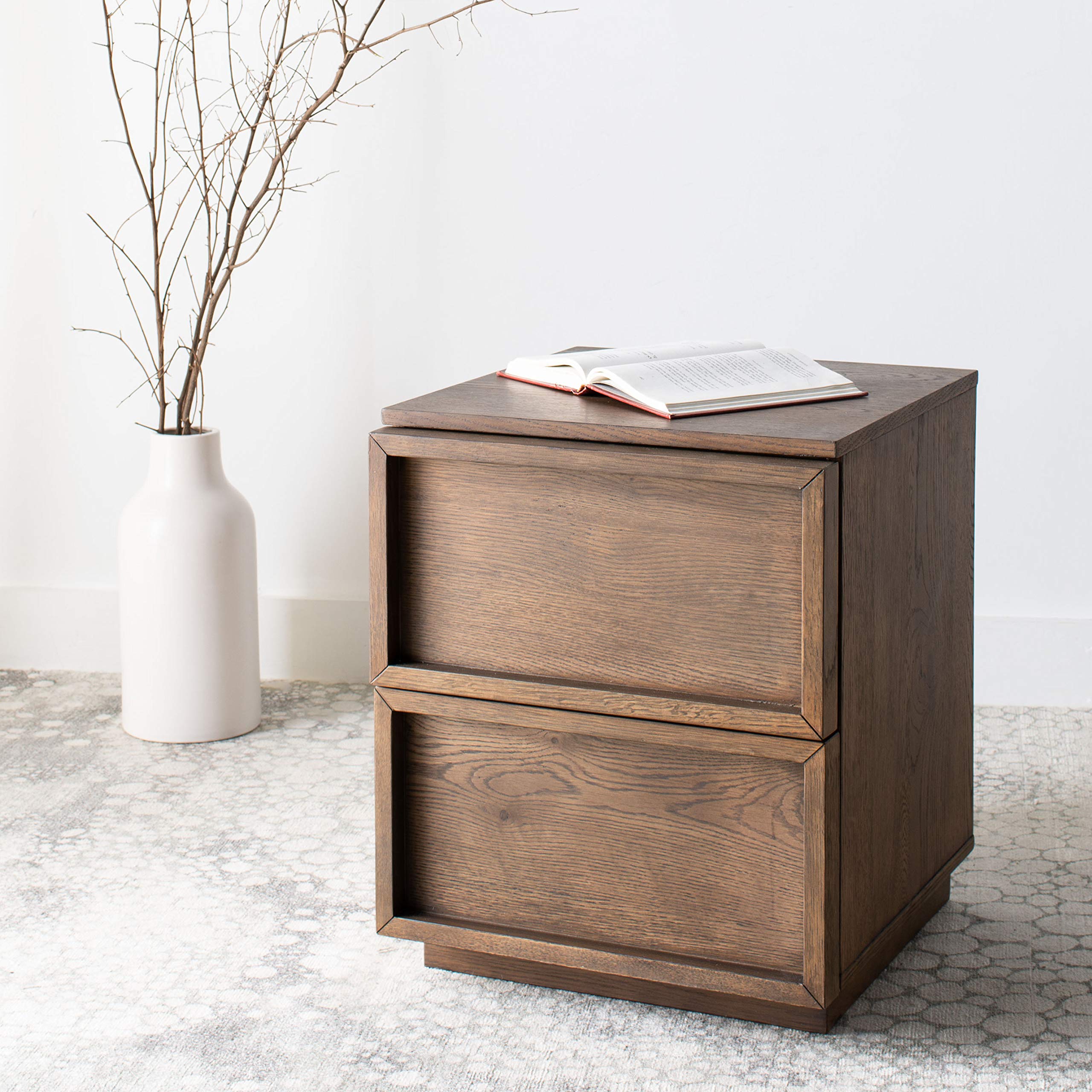 Safavieh Couture Home Zeus Modern Natural 2-Drawer Nightstand - Stylish Bedside Table for Bedroom Decor & Storage