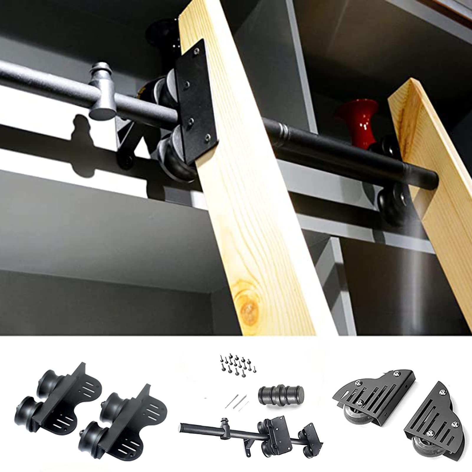 Sliding Ladder Hardware Kit - Rolling Library Ladder Track System for Home, Loft & Indoor Use (16ft/500cm Rail Kit) - Perfect for Bookshelves, Attic Access & Decorative Spaces