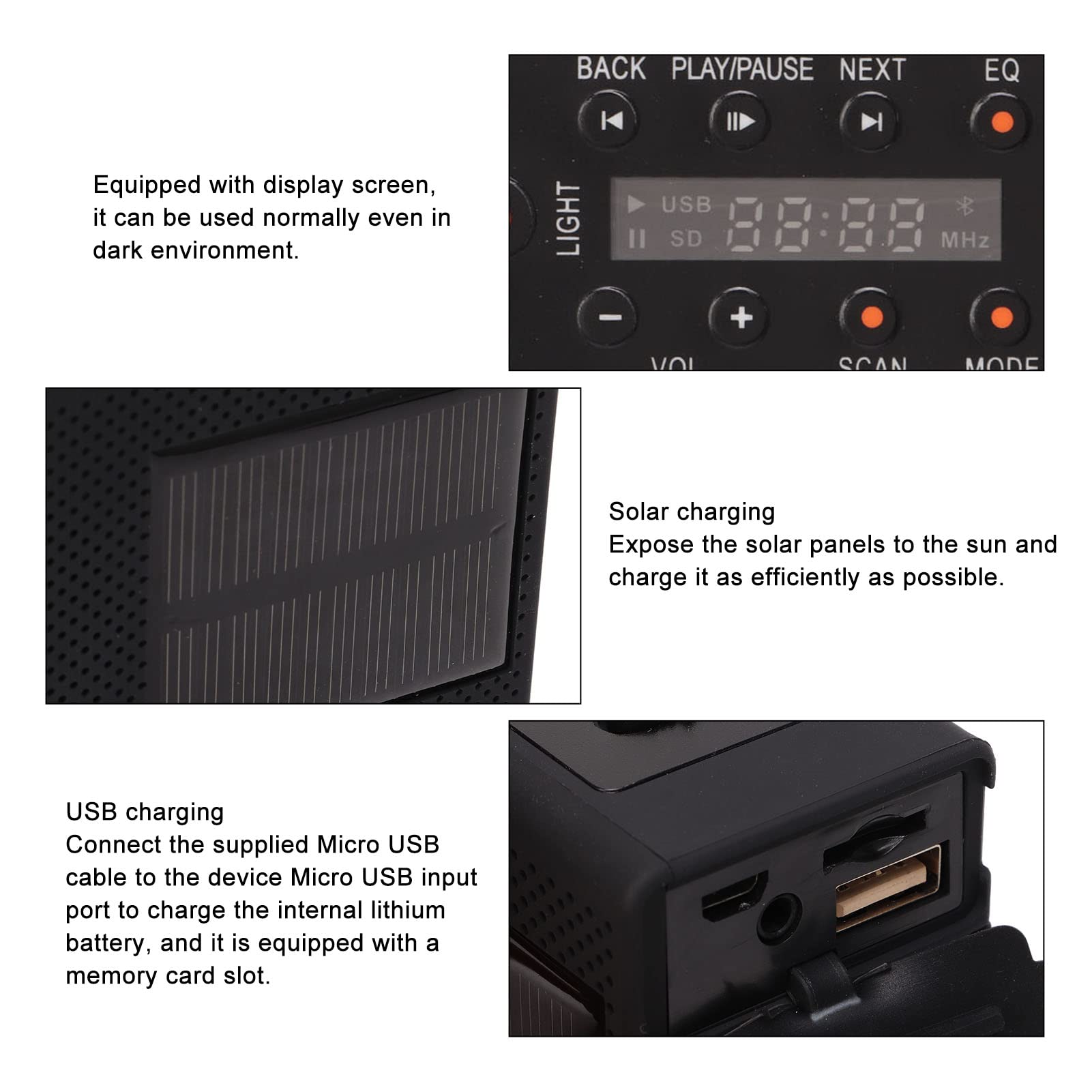 Hand Crank Emergency Weather Radio with Bluetooth, FM, USB, Headphone Jack & Flashlight - Solar Powered Portable Radio for Outdoor, Camping, Hiking & RV Emergency Preparedness