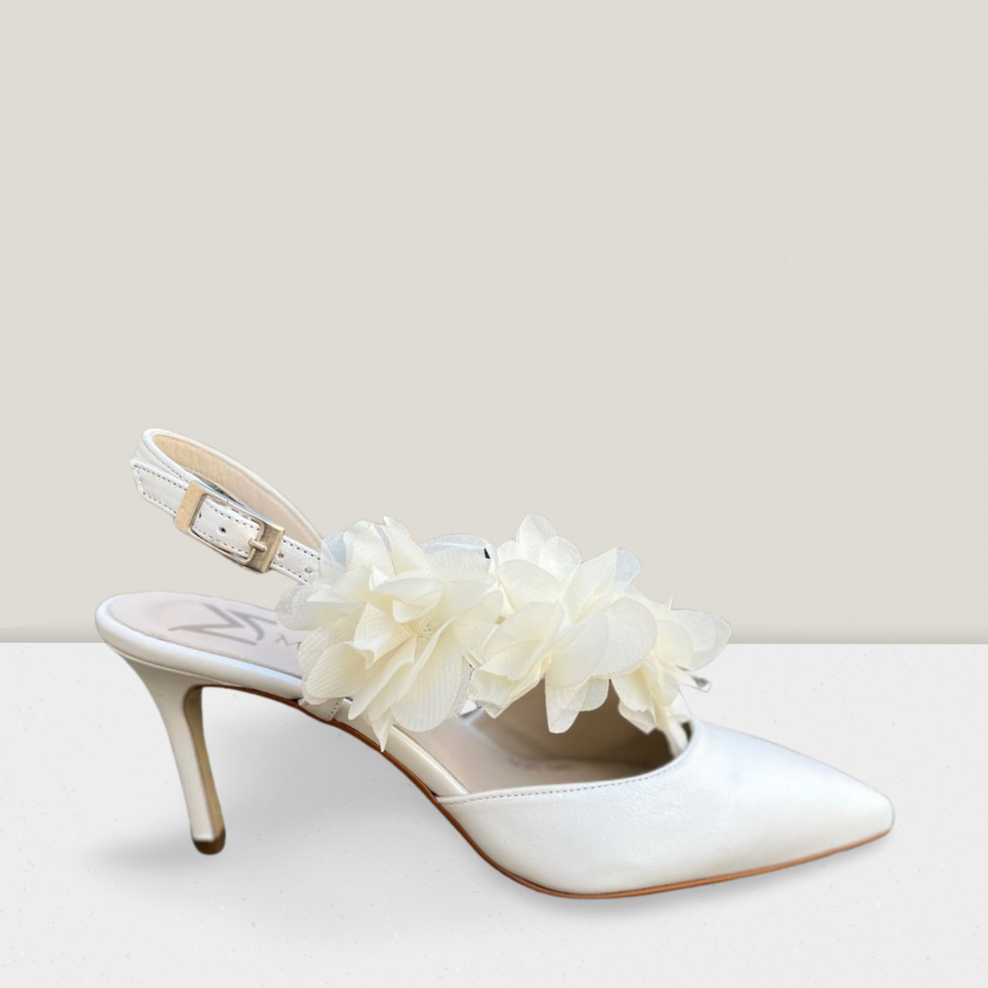 Elegant Marian Off-White Slingback Sandals with Delicate Floral Detail - Perfect for Summer Weddings, Garden Parties & Casual Outings