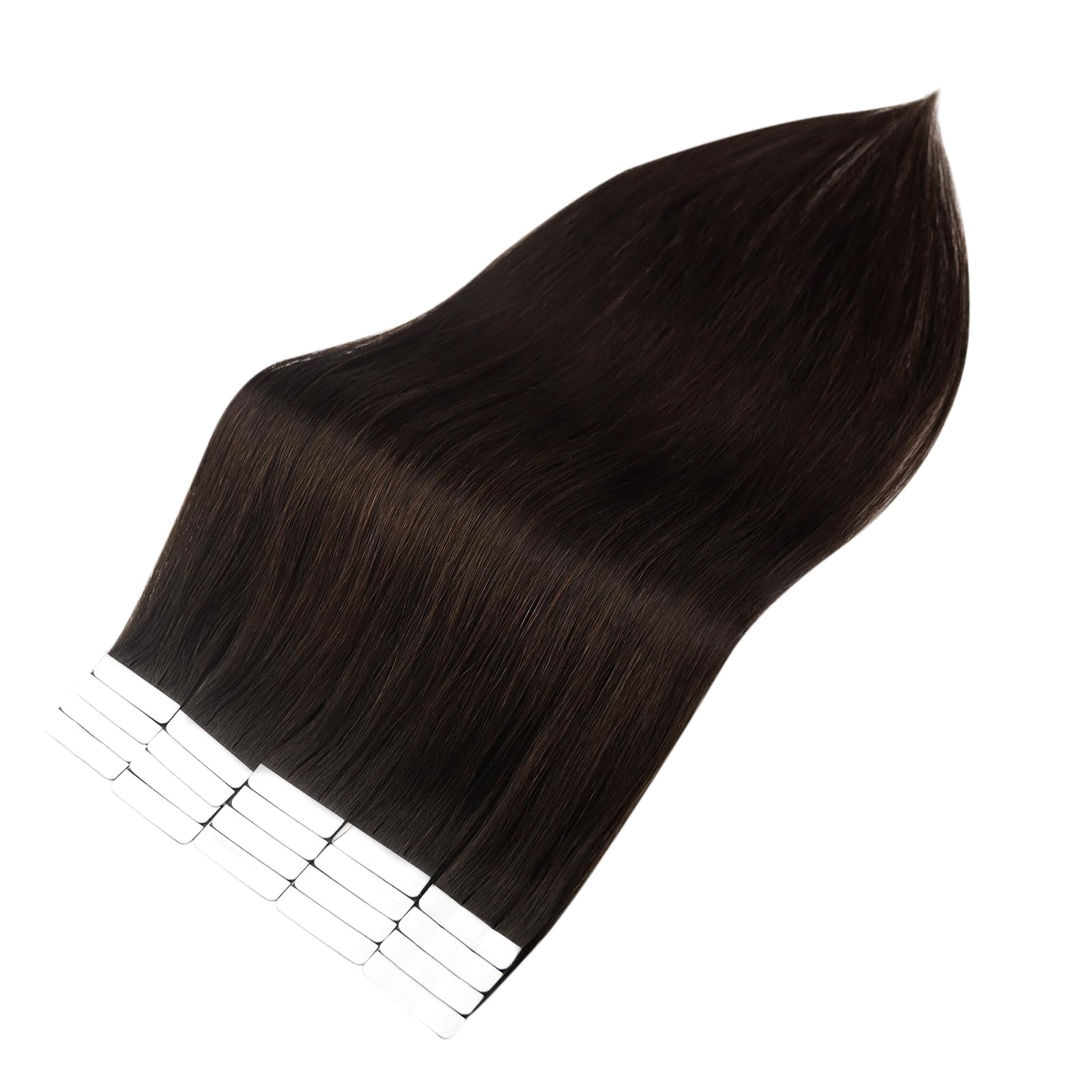 Full Shine 100% Real Human Hair Extensions - 40 Pcs Double Sided Tape-in 14 Inch Natural Straight Darkest Brown Seamless Weft Hair Extensions (100g) for Daily Styling, Volume Boost & Special Occasions