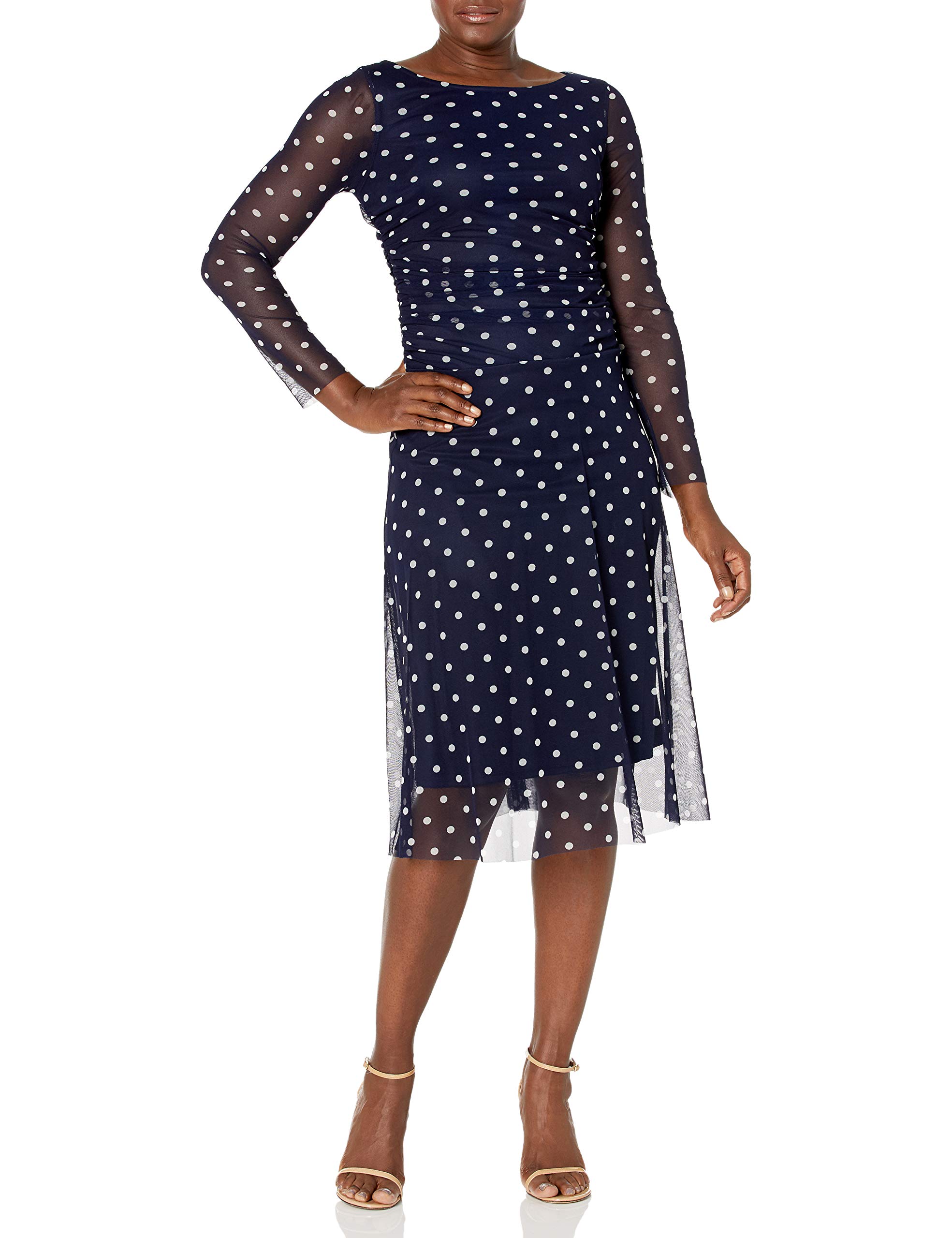 Jessica Howard Women's Long Sleeve Ruched Waist Midi Dress - Elegant Formal & Cocktail Party Attire for Weddings, Evening Events & Office Wear