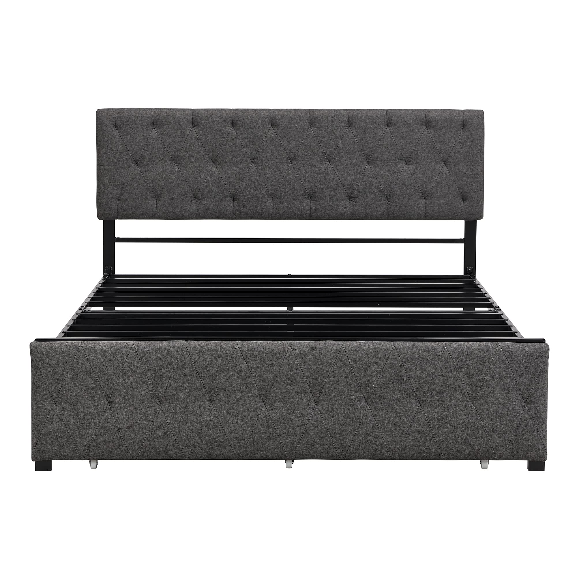Queen Size Upholstered Storage Bed Frame with Large Drawer - Sturdy Metal Frame & Slat Support System, No Box Spring Needed (Gray) - Perfect for Small Bedrooms & Modern Apartments with Limited Space