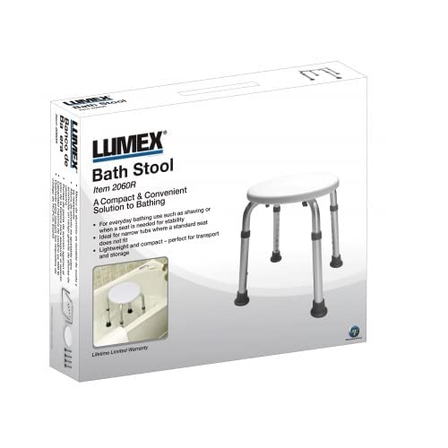 Lumex Adjustable Shower Stool for Adults - 300 lbs Weight Capacity, Compact & Lightweight Bath Chair, Pack of 2 in White (2060R) - Ideal for Elderly, Disabled & Post-Surgery Bathroom Safety