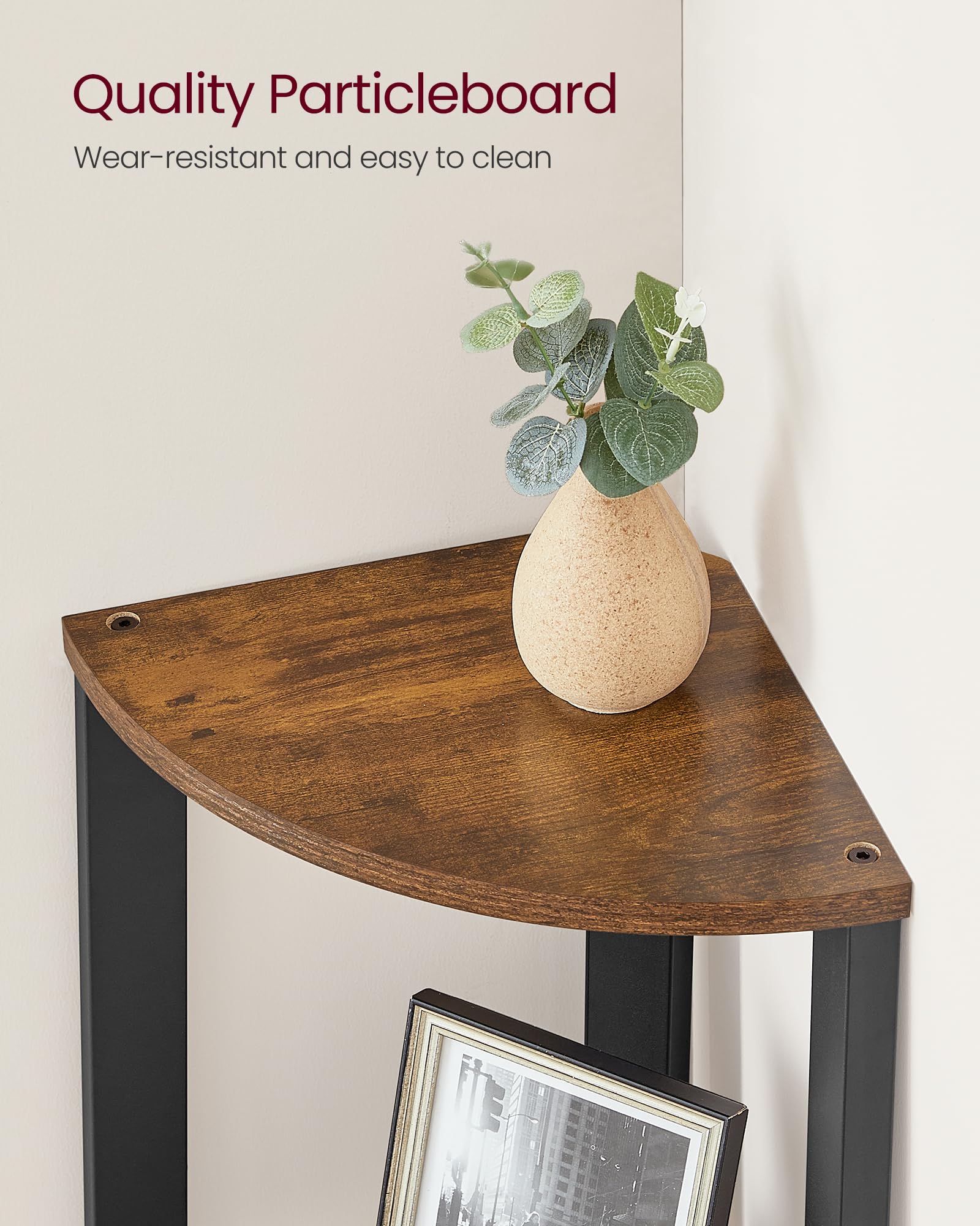 VASAGLE 4-Tier Industrial Corner Bookshelf - Rustic Brown & Black Ladder Shelf for Living Room, Office, Kitchen | Space-Saving Storage Solution for Plants, Books, Decor & More