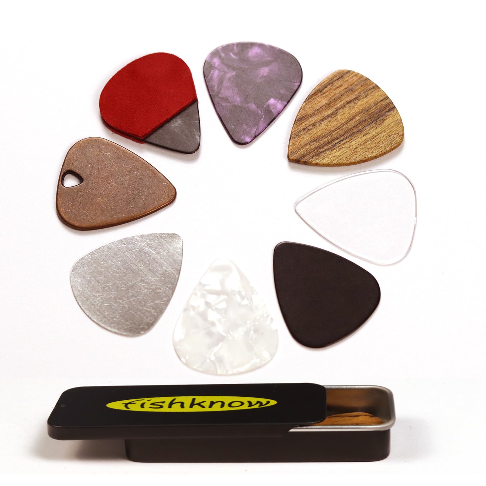 Premium Guitar Picks Set for Acoustic & Electric Guitars - Celluloid, Copper, Steel, PVC, Acrylic & Wooden Picks (Thin/Medium/Heavy) - Perfect for Beginners, Professionals & Live Performances