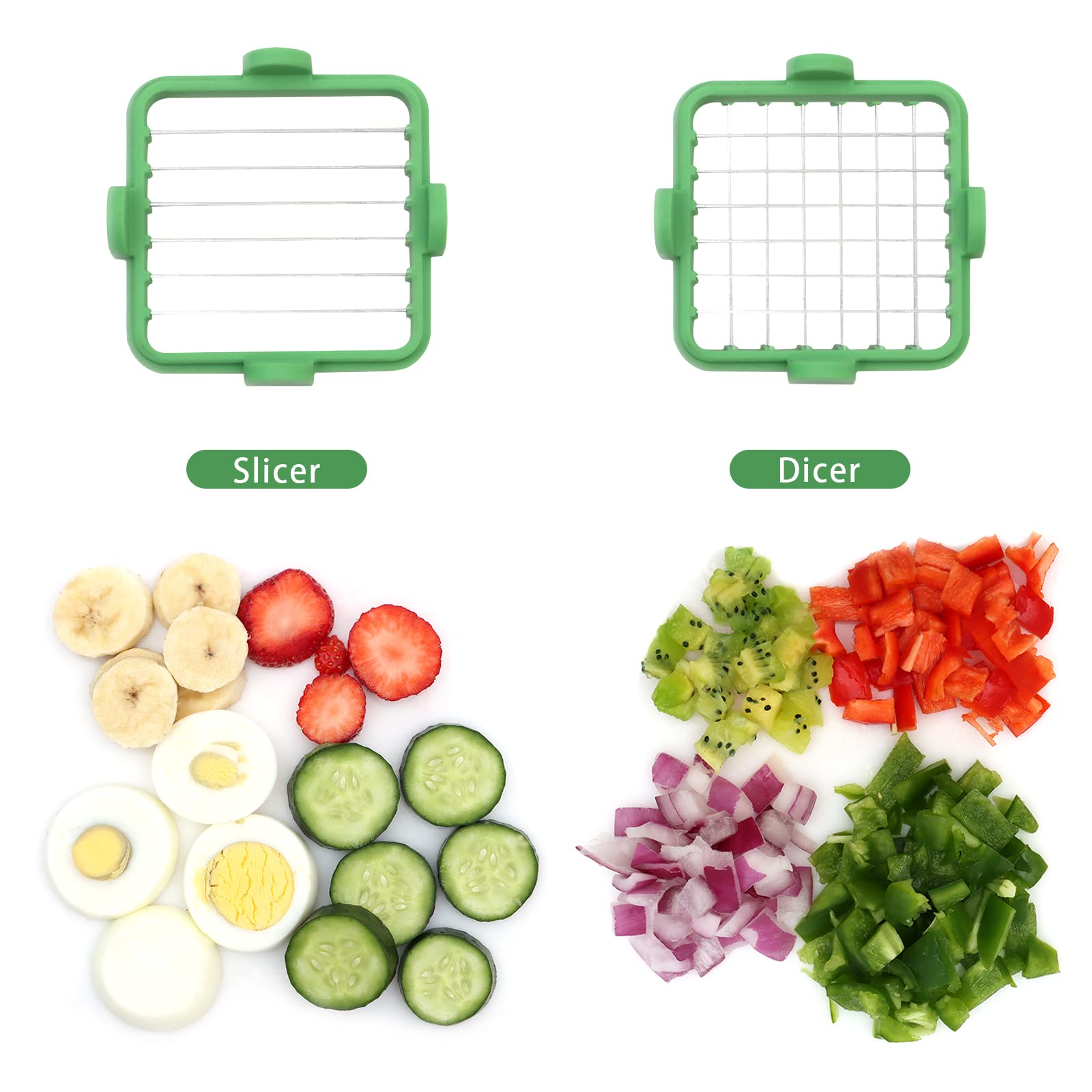 Strawberry Slicer & Fruit Cutter with Container - 2 Stainless Steel Blades, Detachable Push Plate - Soft Food Chopper for Berries, Kiwi, Peaches - Perfect for Smoothies, Baking & Fruit Salads