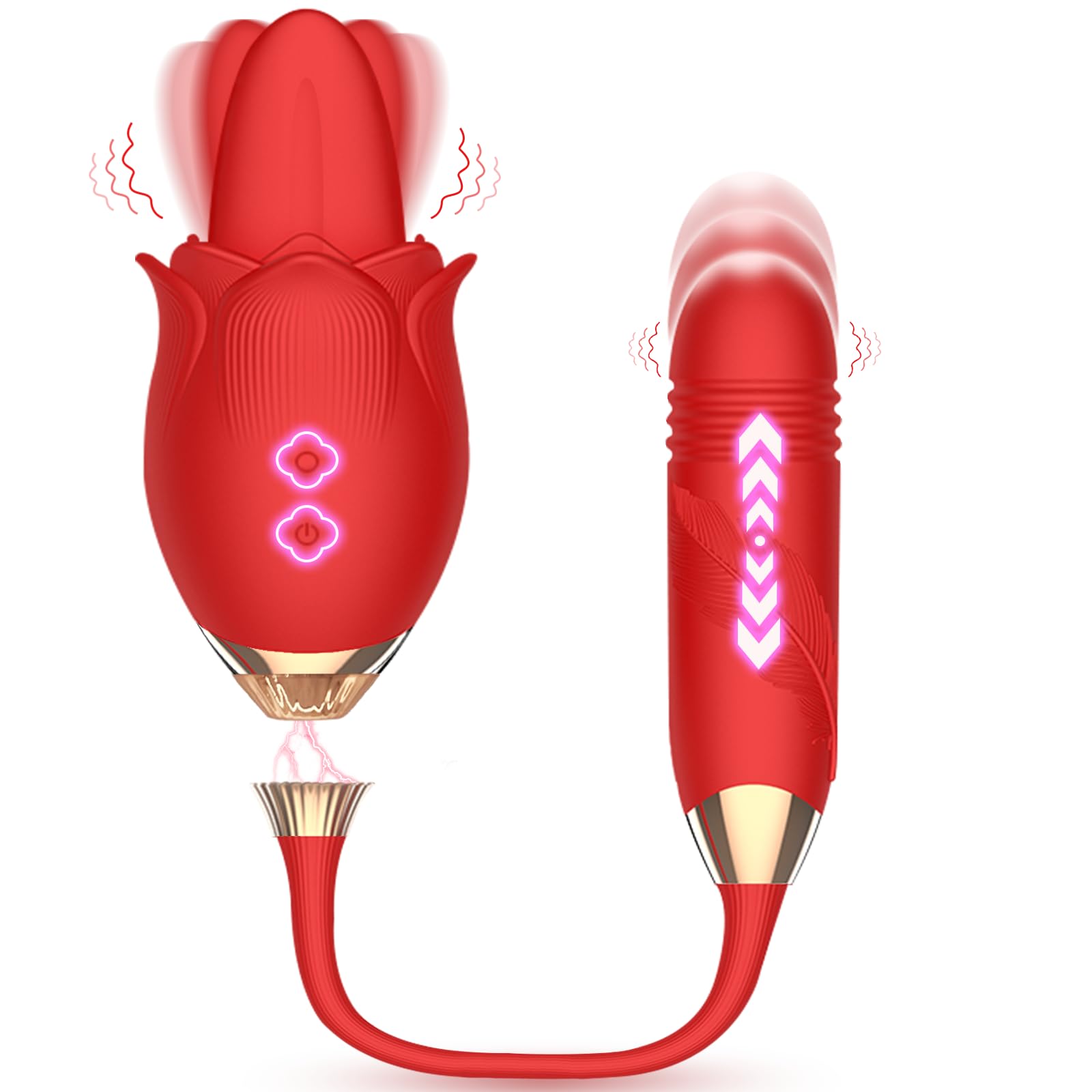 Rose Clitoral Vibrator for Women - 3 in 1 Adult Sex Toy with 10 Vibration Modes, Tongue Licking & Thrusting Dildo for G Spot Stimulation - Detachable Couples Vibrator for Clitoral, Nipple & G Spot Pleasure - Perfect for Solo Play & Romantic Nights