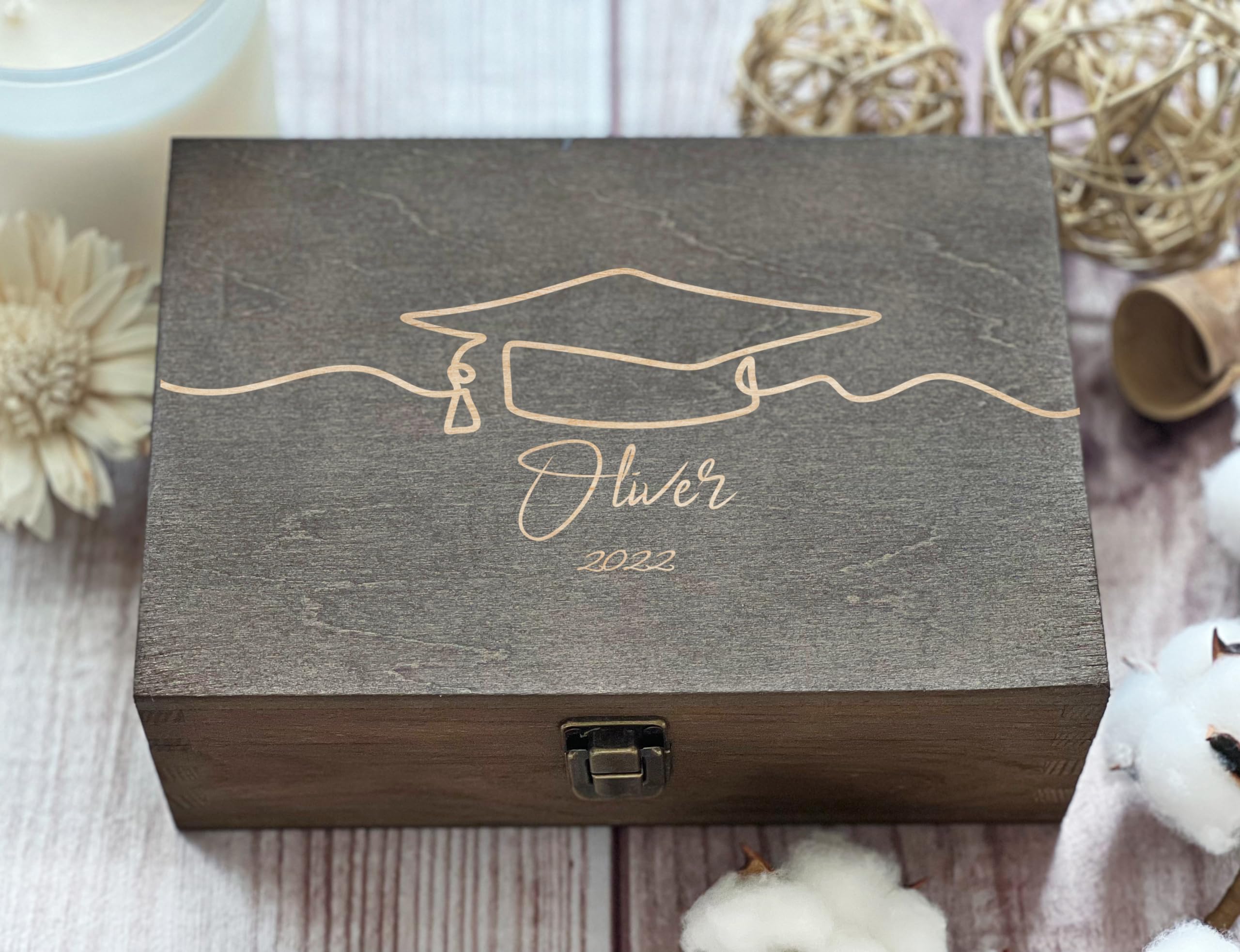 Personalized Graduation Gift Box - Engraved Keepsake Memory Box for Him & Her - Custom Graduation Cap & Decorative Box - Perfect for High School & College Graduation Celebrations
