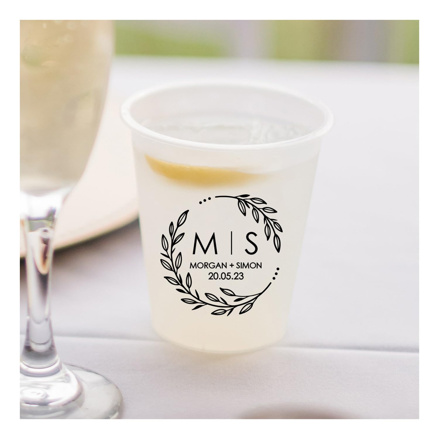 Custom Monogrammed Plastic Cups 12oz - Gold Foil Print Disposable Wedding & Party Cups, Personalized Shatterproof Frosted Cups for Bridal Showers, Rehearsal Dinners & Special Events