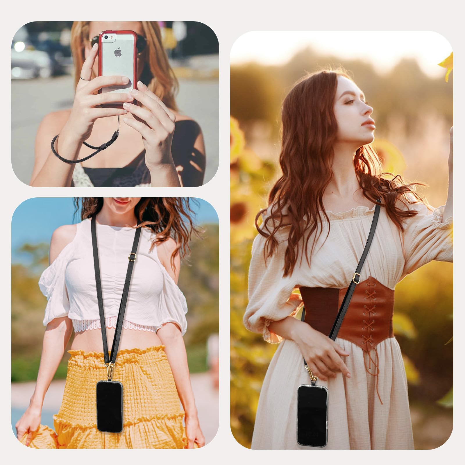 TiMOVO Adjustable Phone Lanyard - Leather Crossbody & Wrist Strap for Smartphones - Perfect for Travel & Outdoor Use