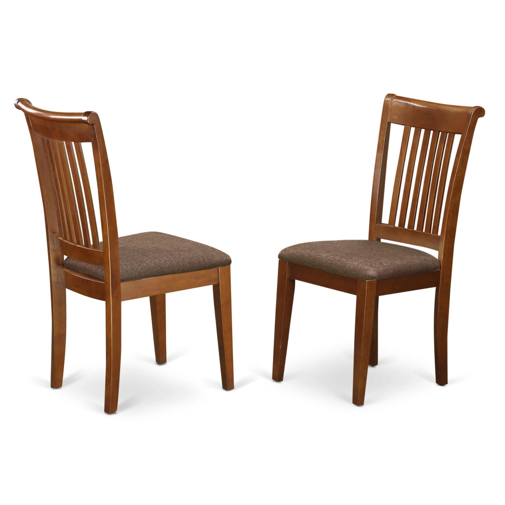 East West Furniture Portland Dining Chairs - Set of 2 Wooden Upholstered Chairs with Linen Fabric in Saddle Brown | Perfect for Kitchen, Dining Room & Breakfast Nook