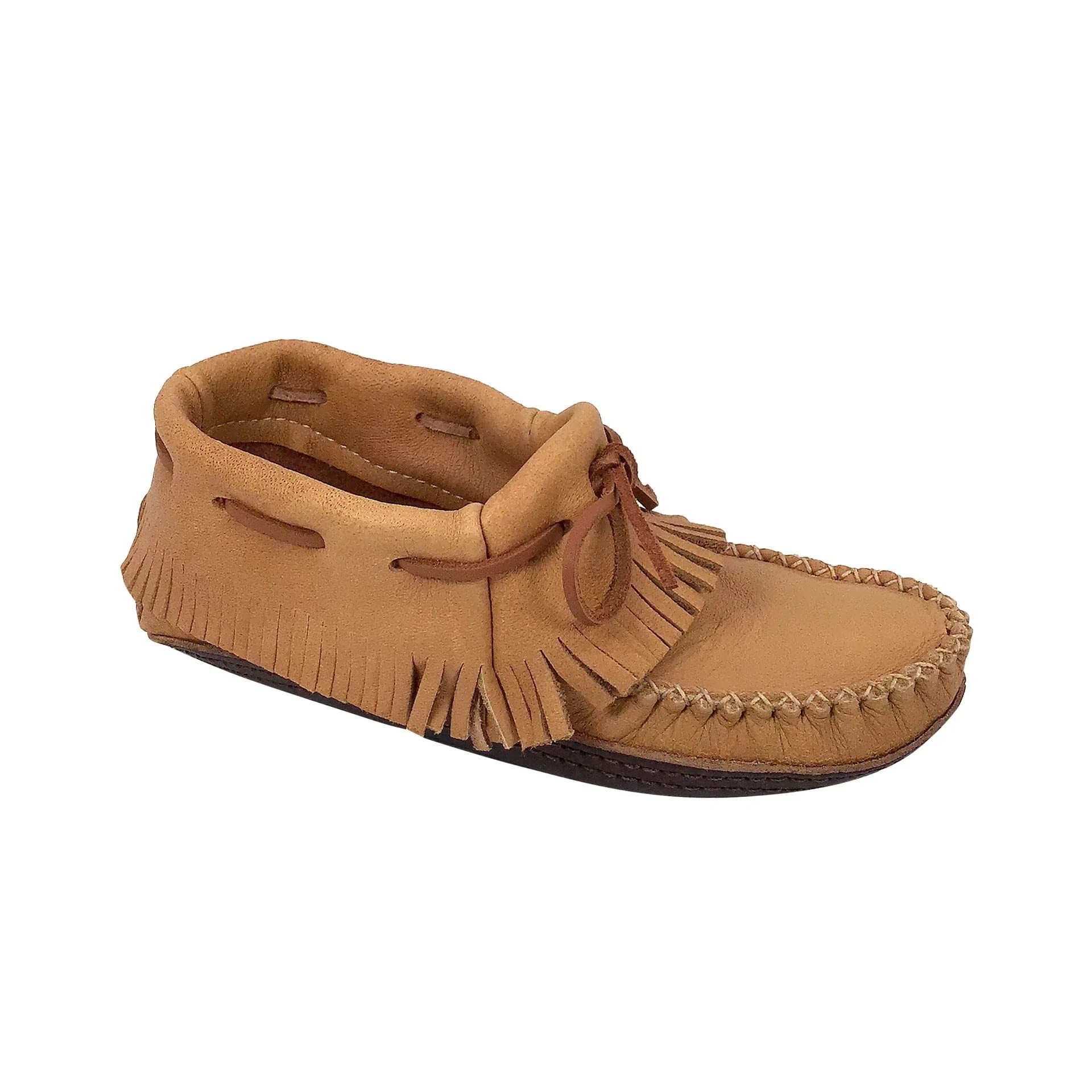 Bastien Industries Women's Moose Hide Leather Moccasins - Heavy Oil Tan Sole, Fringed Earthing Design for Comfort & Style | Perfect for Indoor Relaxation, Yoga, and Outdoor Walks