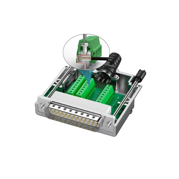 DB25 Male Solderless Shielded Metal Hood RS232 D-SUB Serial Adapter Connector - Breakout for Industrial Equipment & Computer Networking