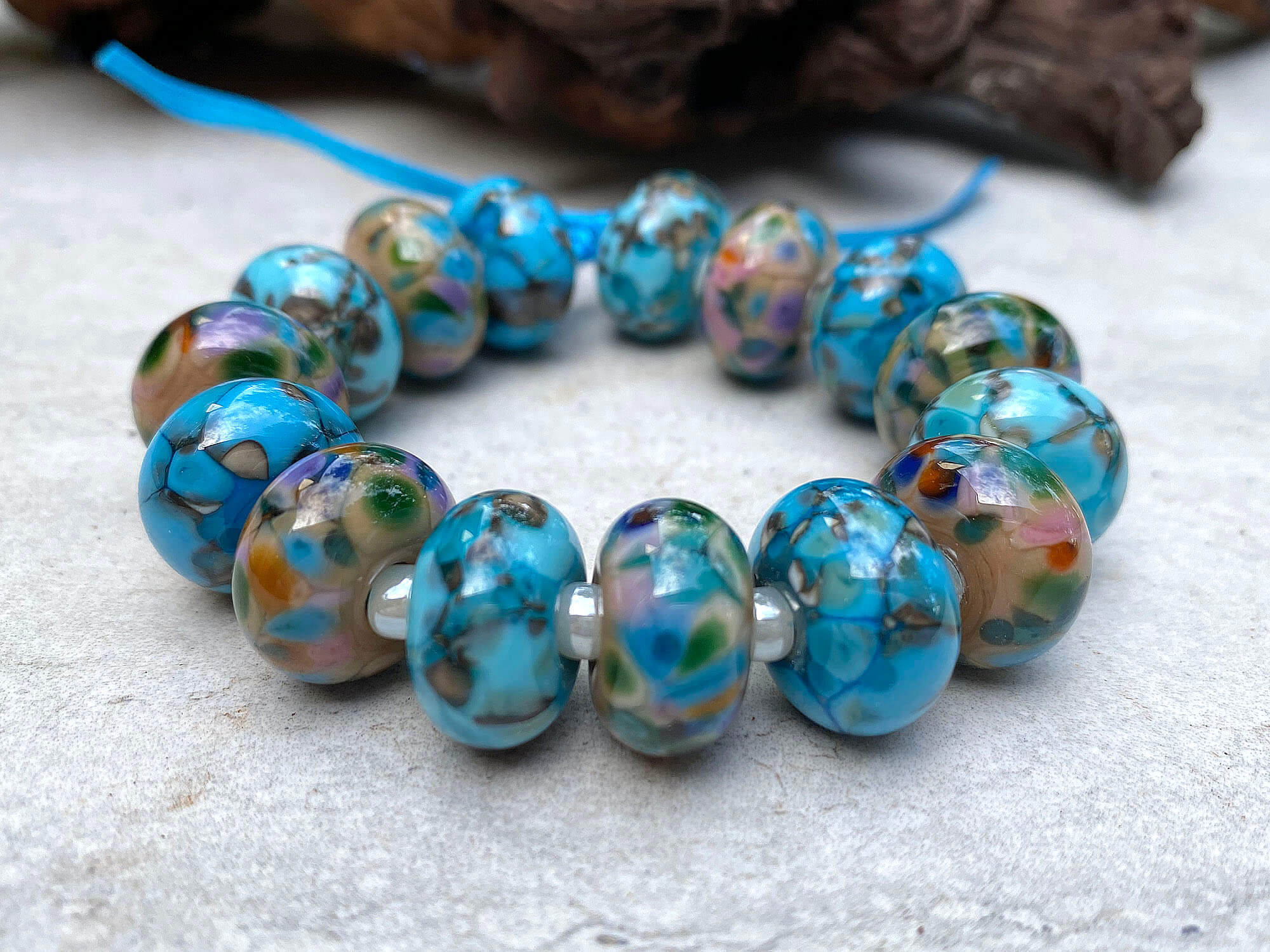 15 Handmade Turquoise & Brown Lampwork Glass Beads for Jewelry Making - DIY Necklace, Bracelet & Earrings Crafting Supplies