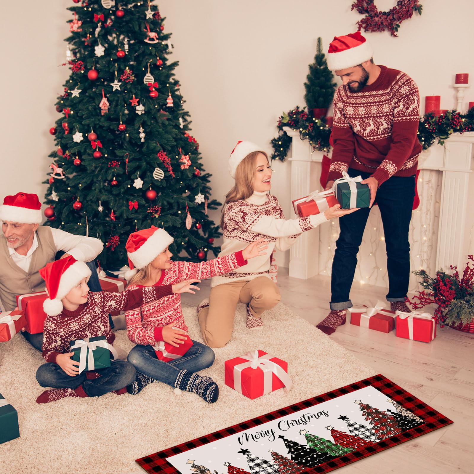 Non-Slip Buffalo Plaid Christmas Kitchen Rugs Set of 2 - 17