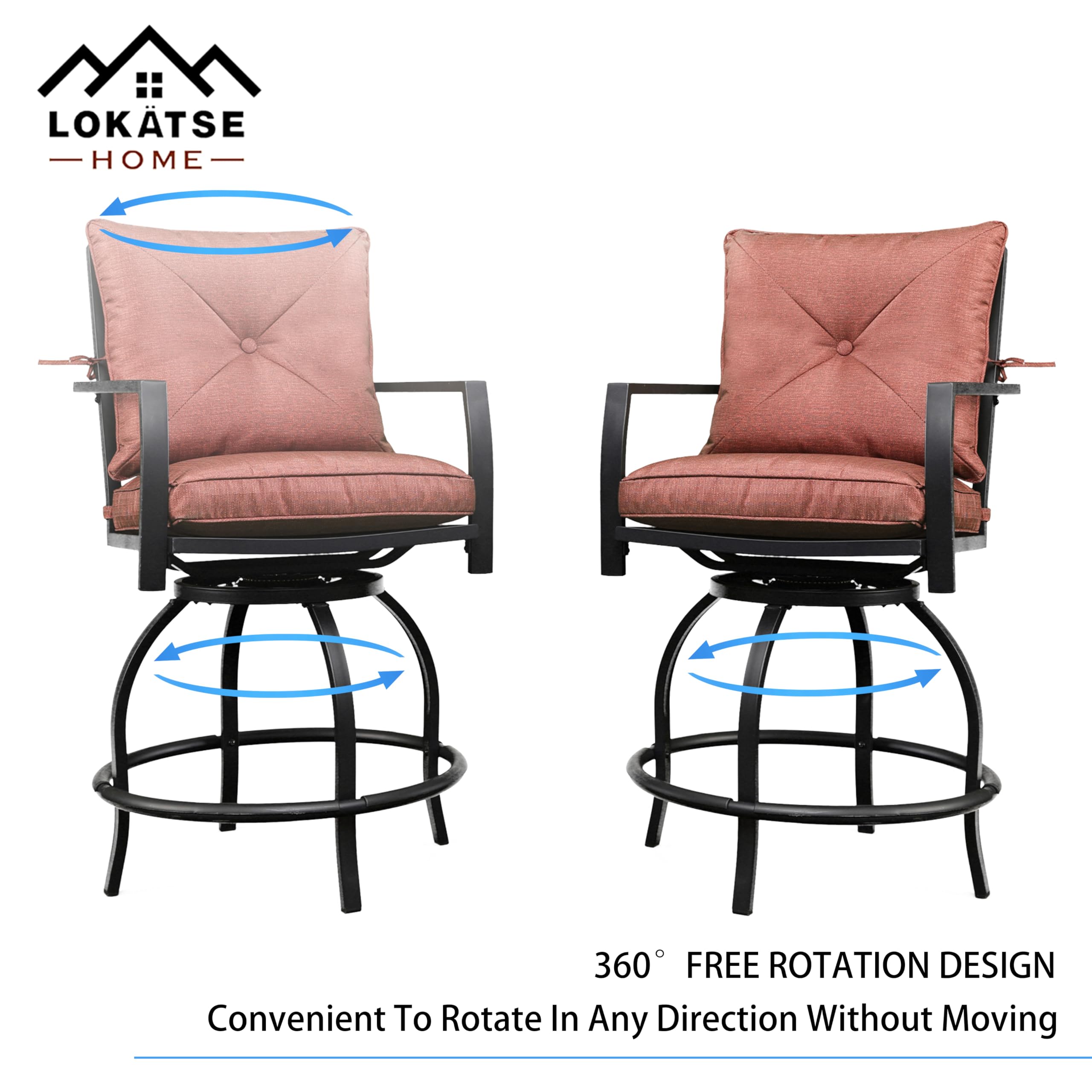 LOKATSE HOME 2-Pack Swivel Bar Stools for Patio, Outdoor, Kitchen & Bar - Adjustable Height, Durable & Comfortable - Perfect for Backyard, Deck, Poolside & Dining Areas (Red)