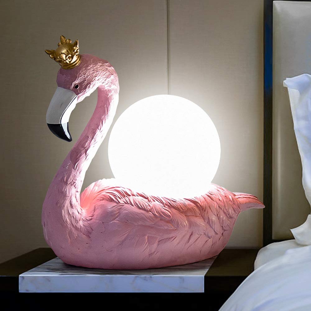 Flamingo Table Lamp - Modern Nordic Style Bedside Lamp for Bedroom, Warm White Light, Romantic & Creative Desk Lamp for Wedding, Princess Room Decor - Perfect for Bedrooms, Living Rooms, and Home Office Lighting