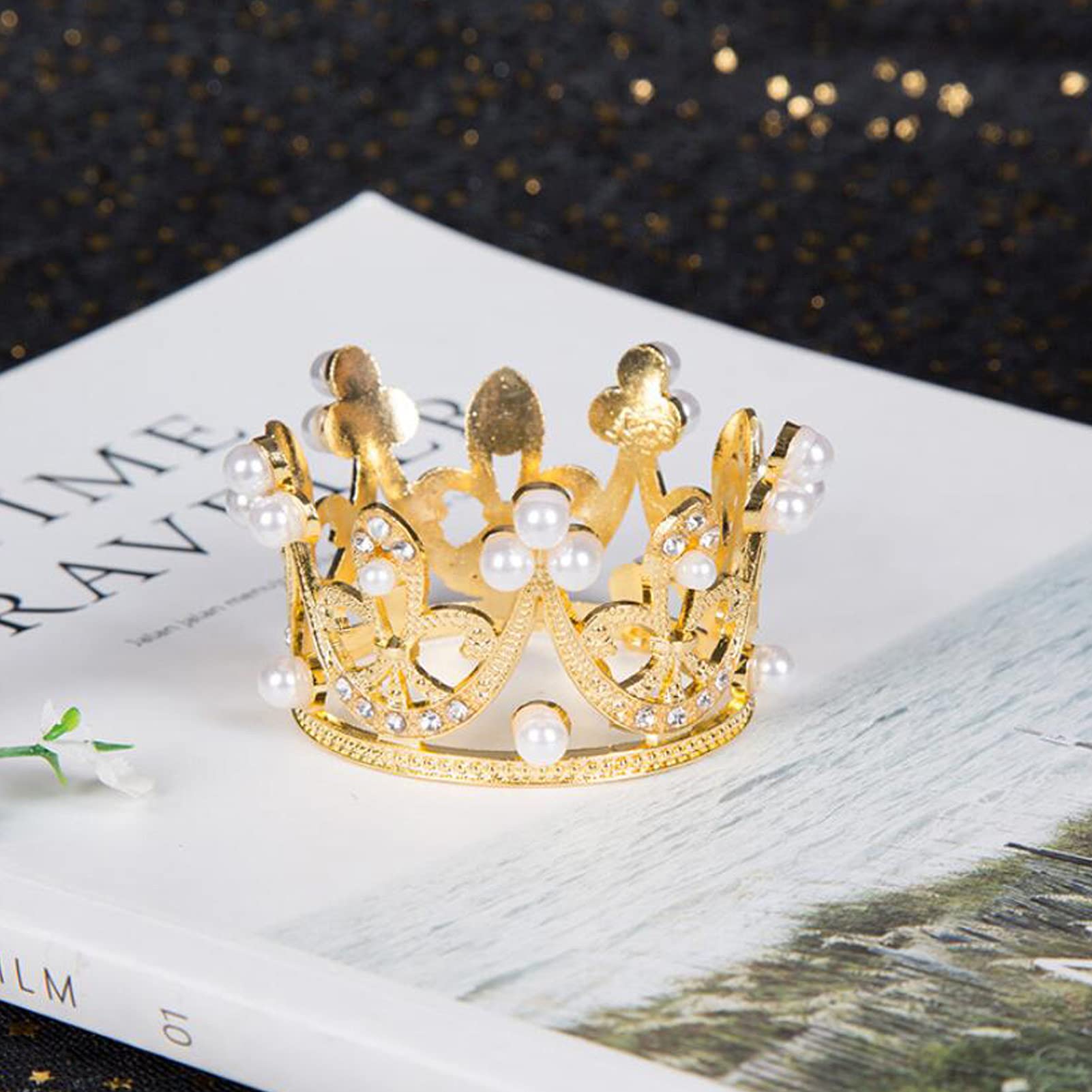 4 Pack Mini Crown Cake Toppers - Gold & Silver Crystal Rhinestone Cupcake Tiara for Baby Shower, Birthday, Wedding, Christmas, Princess Theme Party Decorations - Perfect for Newborn Photo Props and Dessert Table Centerpieces