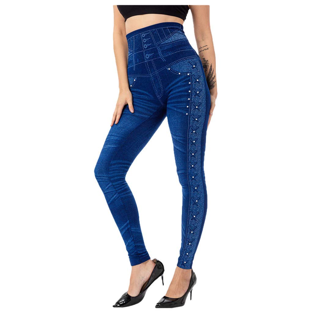 Posijego Women's Slim Fit Denim Pants - High Waisted Stretch Jeans for Fall & Winter - Casual Trousers with Stockings (D3) - Perfect for Office, Dating & Daily Wear