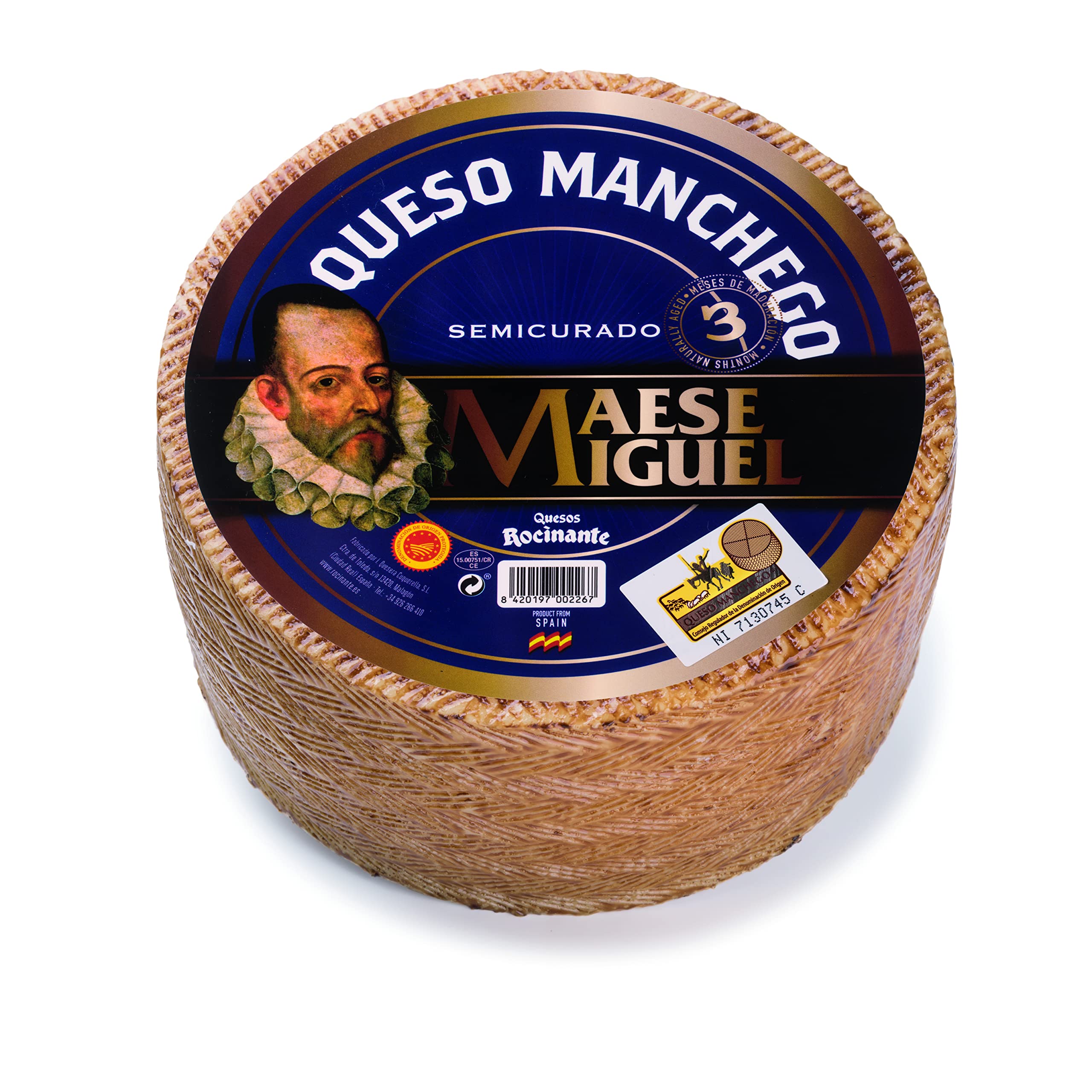 Authentic Spanish Manchego Cheese Wheel (7 lbs) - Aged Sheep’s Milk Cheese for Charcuterie Boards, Tapas & Gourmet Cooking
