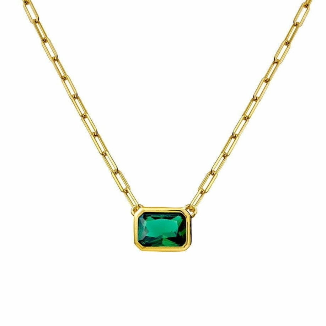 Eden Emerald Green Baguette Necklace in 14K Gold - Elegant Dainty Pendant for Women, Perfect for Weddings, Anniversaries & Special Occasions