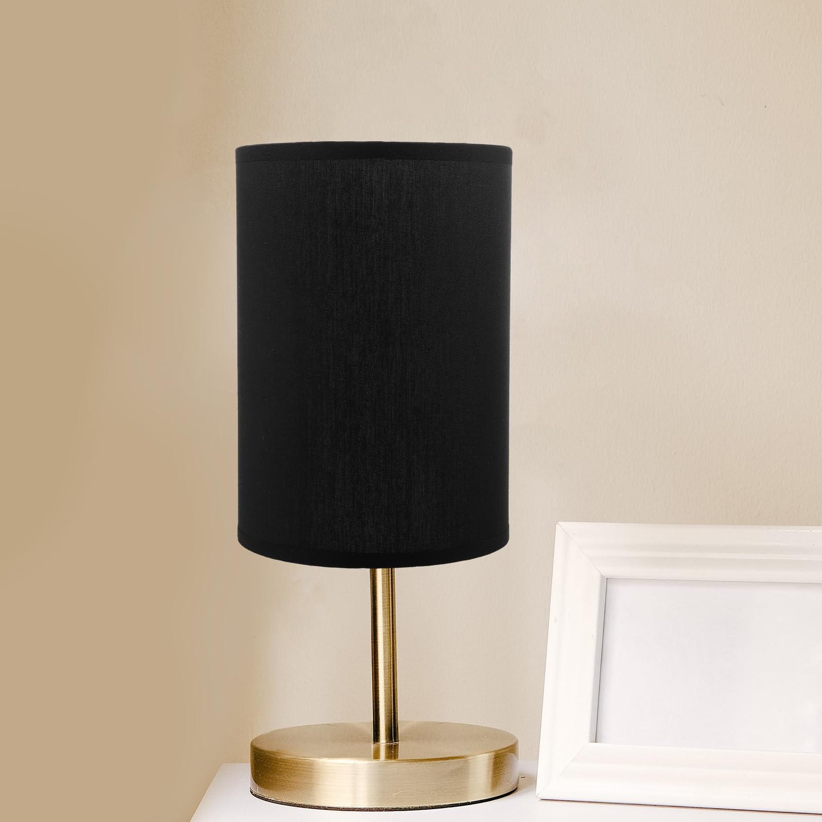 IMIKEYA Black Linen Drum Lamp Shade - E27 Table Lamp Replacement Shade, Cylinder Fabric Lampshade for Floor Lamps & Chandeliers - Perfect for Living Room, Bedroom & Office Decor