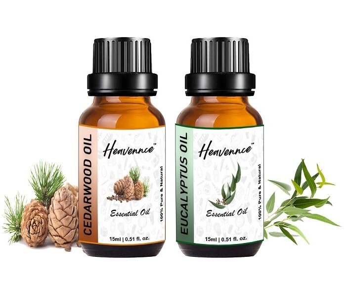 Premium Cedarwood & Eucalyptus Essential Oil Set (2x30ml) - Natural Hair & Skin Care, Moisturizer, Massage & Aromatherapy Oil for Relaxation, Diffuser Use - Perfect for Spa, Yoga & Home Wellness
